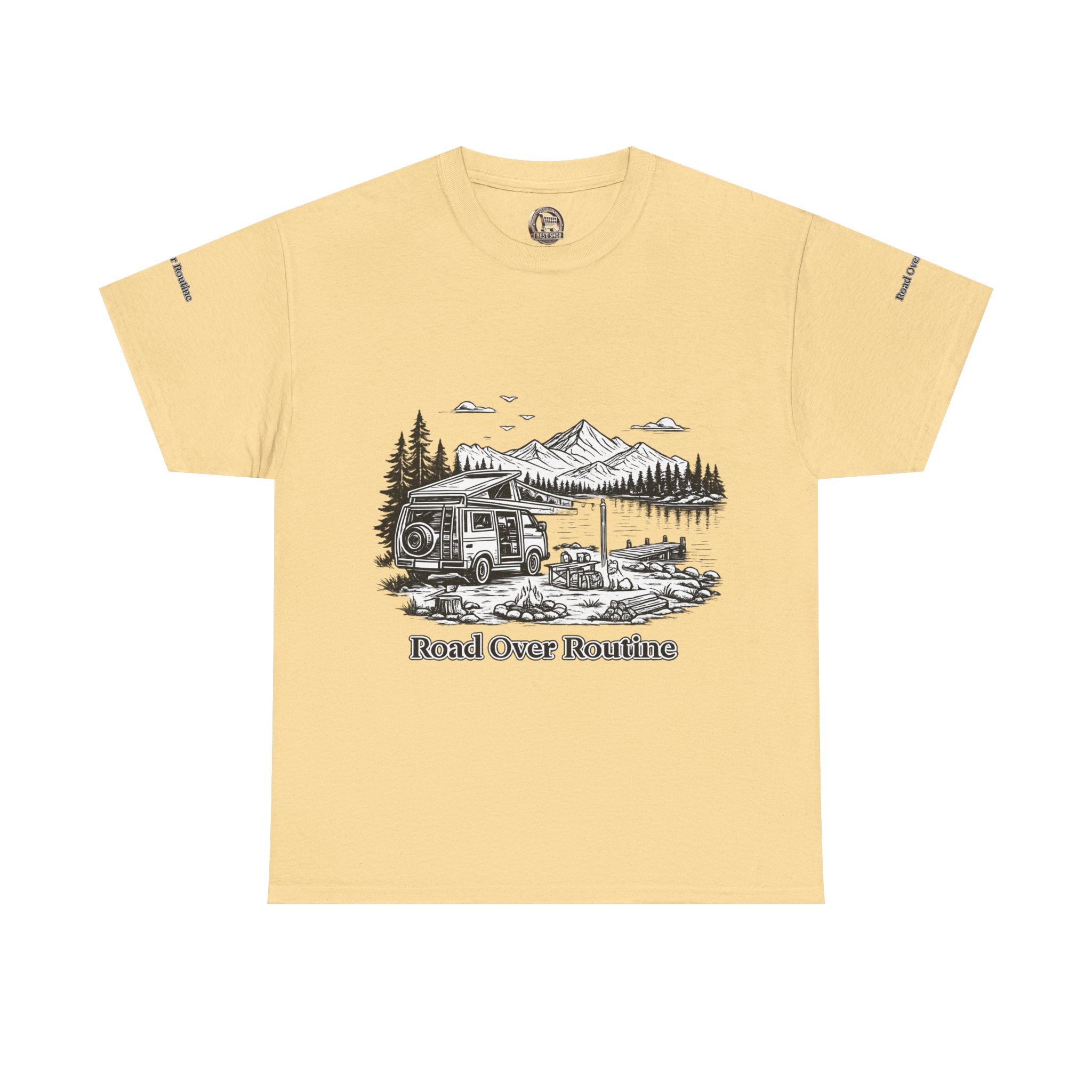 Unisex Heavy Cotton Tee — "Road Over Routine" Design Minimal-Line