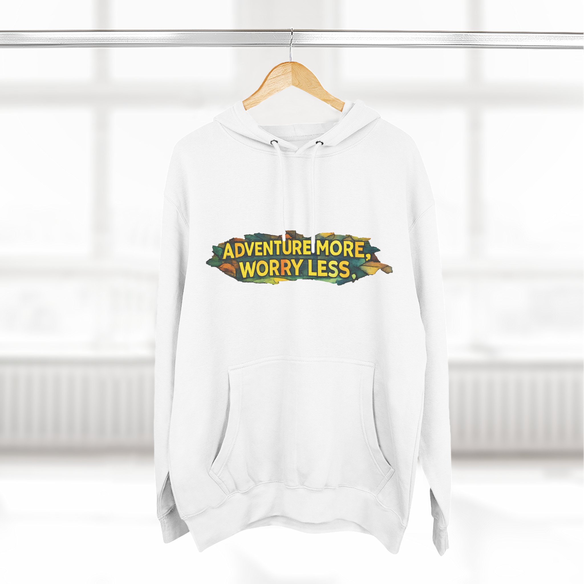 Three-Panel Fleece Hoodie - "Adventure More Worry Less" Design Cubic-Line