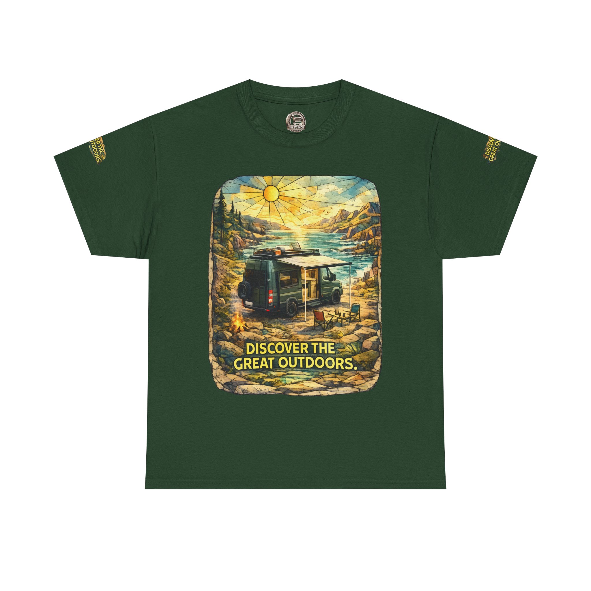 Unisex Heavy Cotton Tee — "Discover The Great Outdoors" Design Cubic-Line