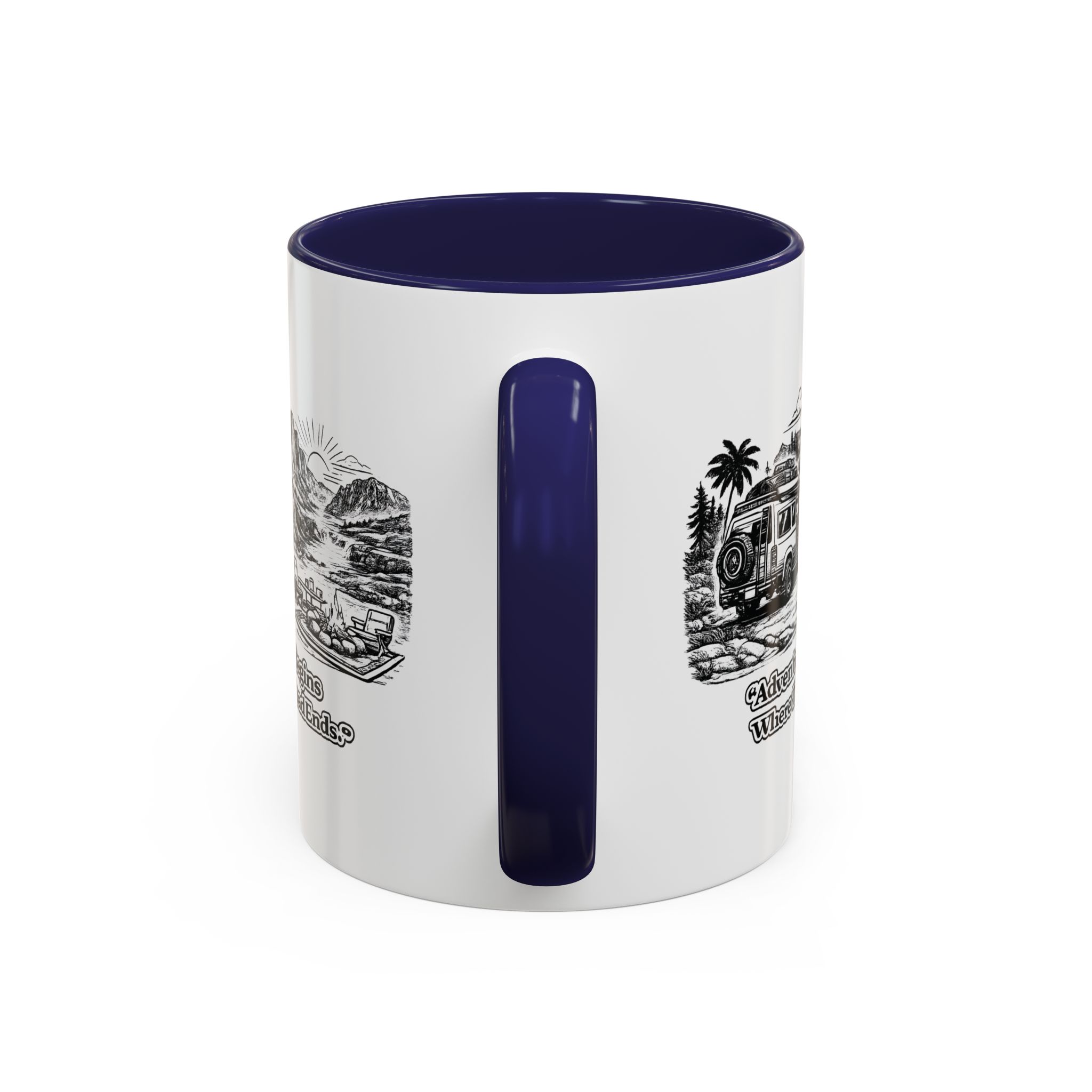 14600890821140146349_2048.jpeg Accent Coffee Mug (11, 15oz) — "Adventure Begins Where The Road Ends" Design Minimal-Line