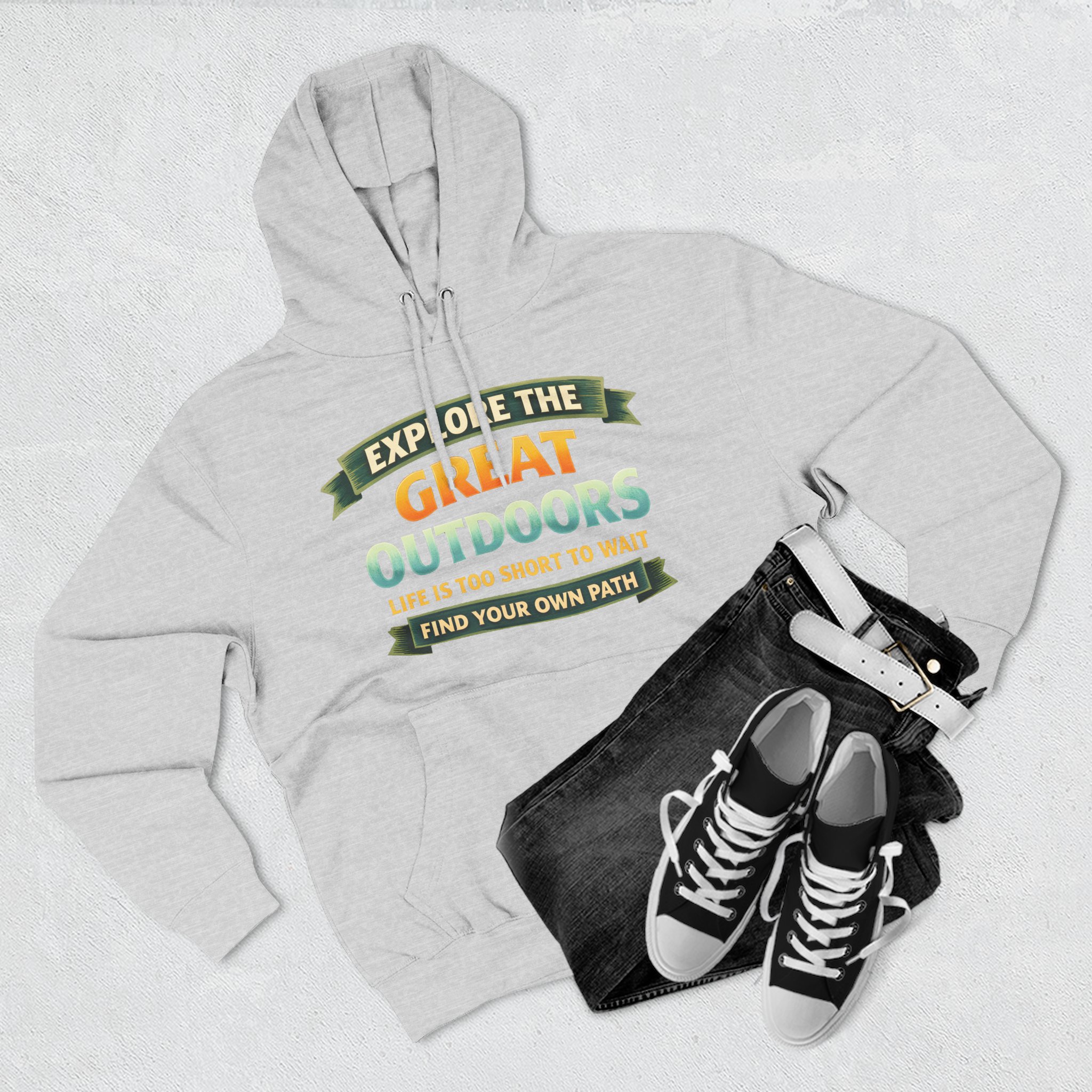 Three-Panel Fleece Hoodie - "Explore The Great Outdoors" Design Scenic-Line