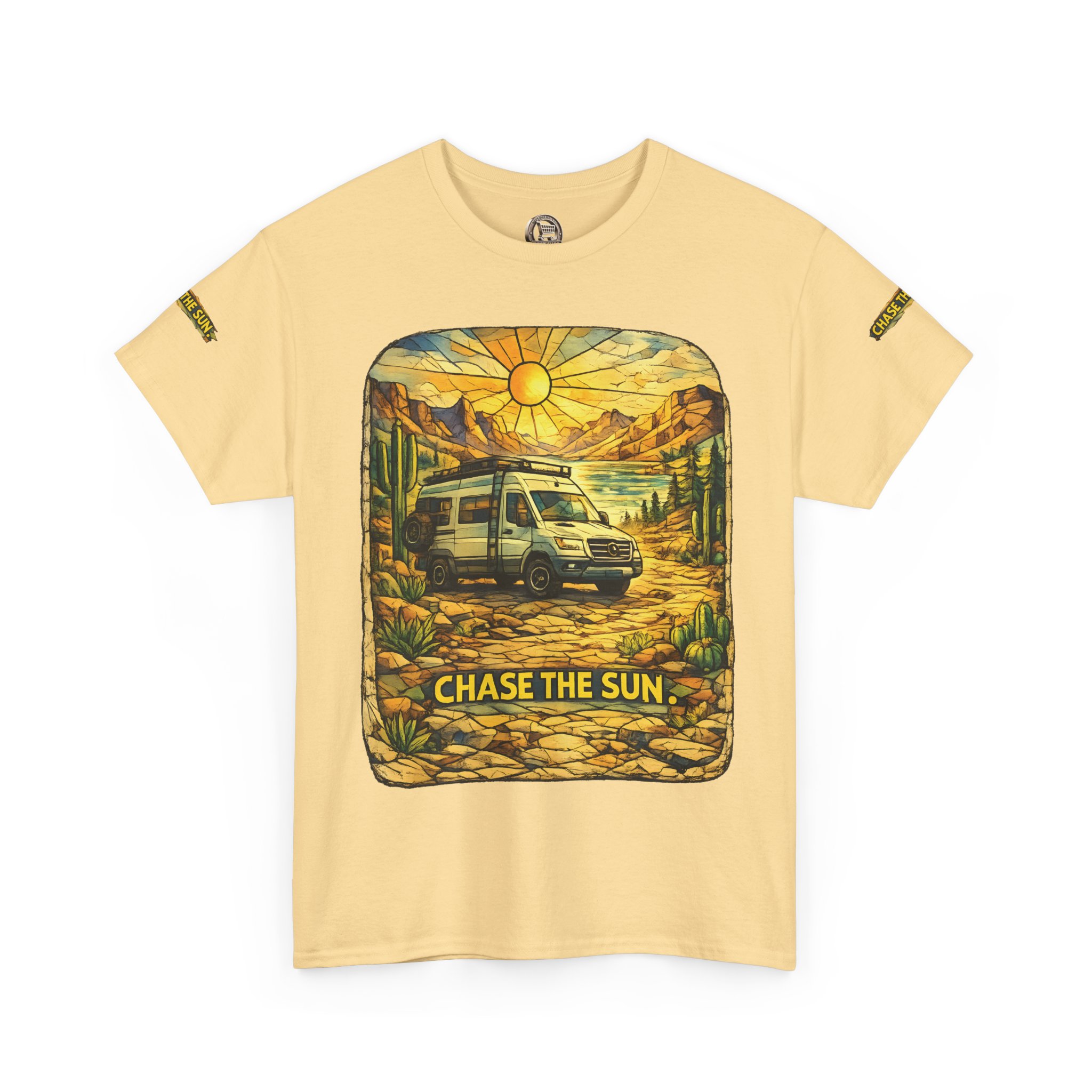 Unisex Heavy Cotton Tee — "Chase The Sun" Design Cubic-Line