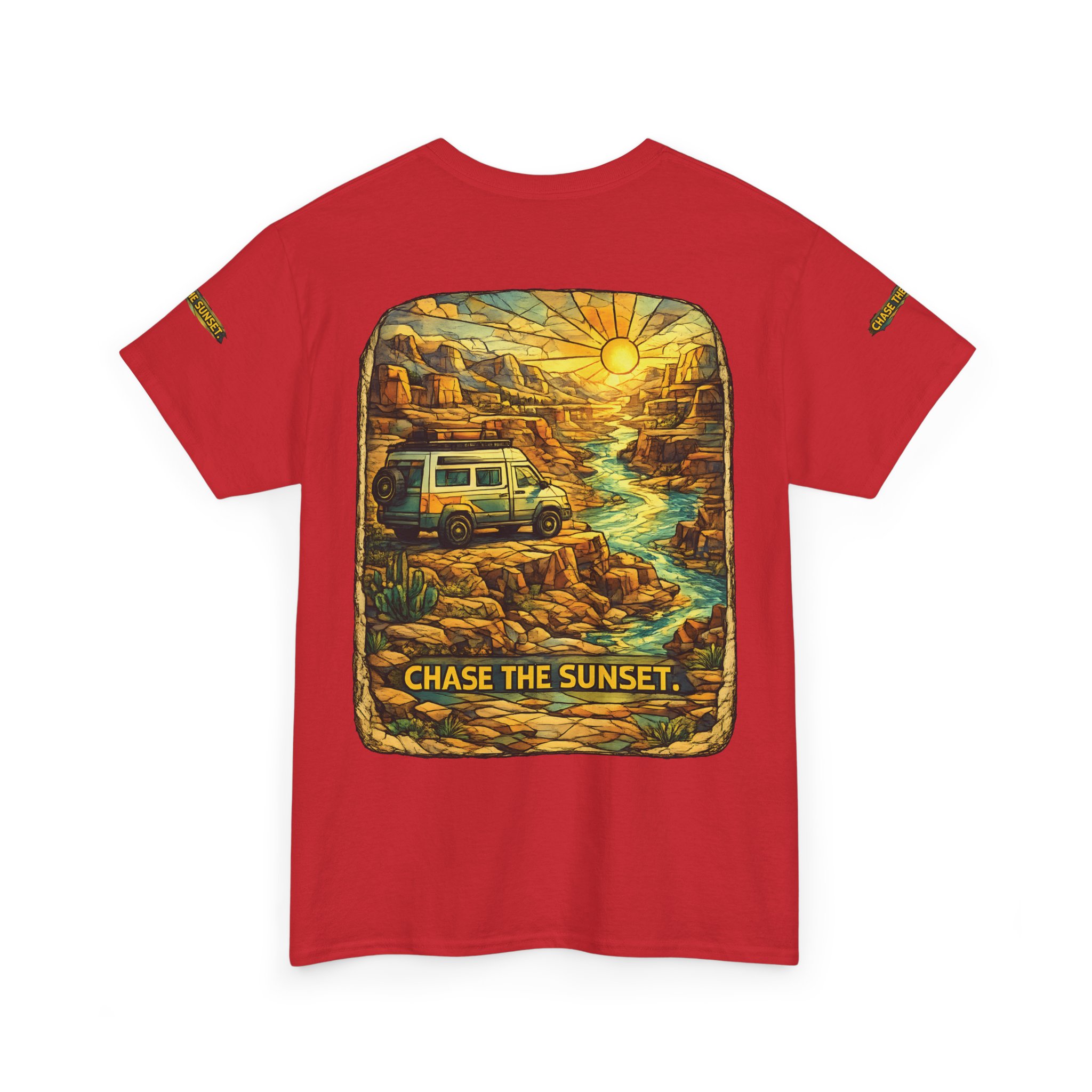 14608862348974270782_2048.jpeg Unisex Heavy Cotton Tee — "Chase The Sunset" Design Cubic-Line