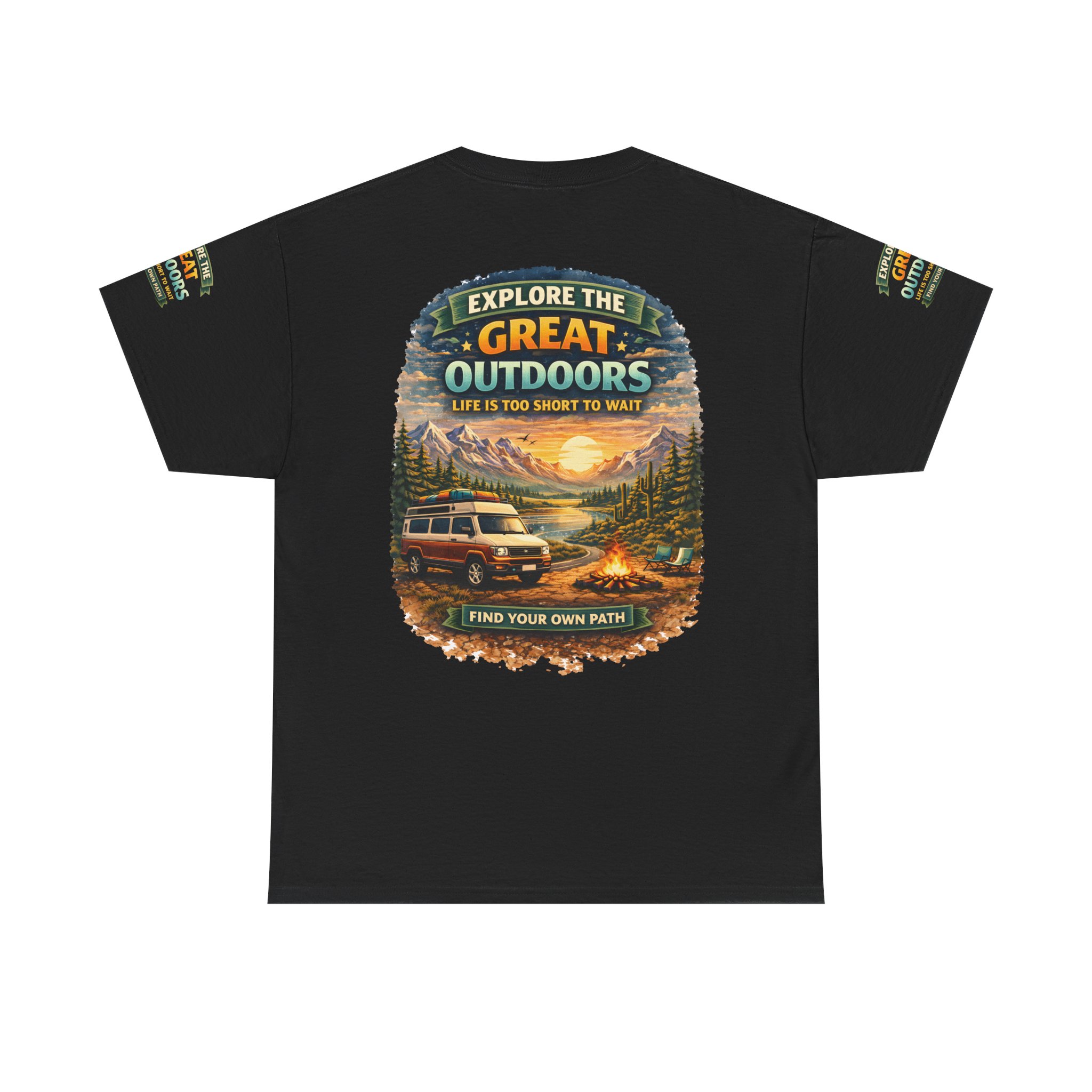 Unisex Heavy Cotton Tee — "Explore The Great Outdoors" Design Scenic-Line