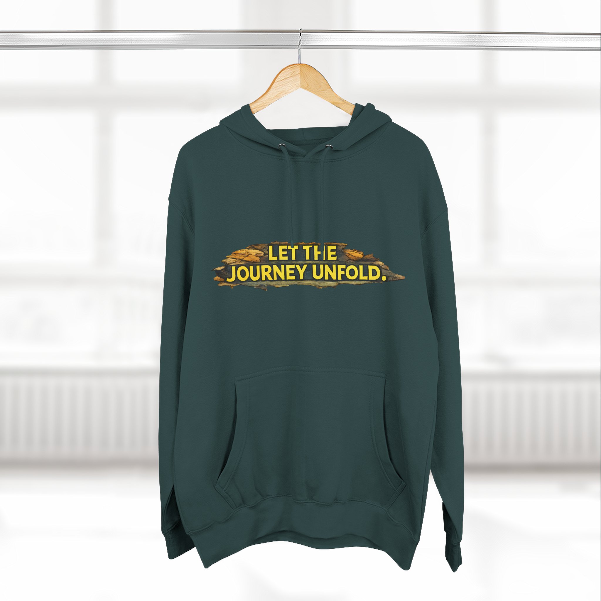 Three-Panel Fleece Hoodie - "Let The Journey Unfold" Design Cubic-Line