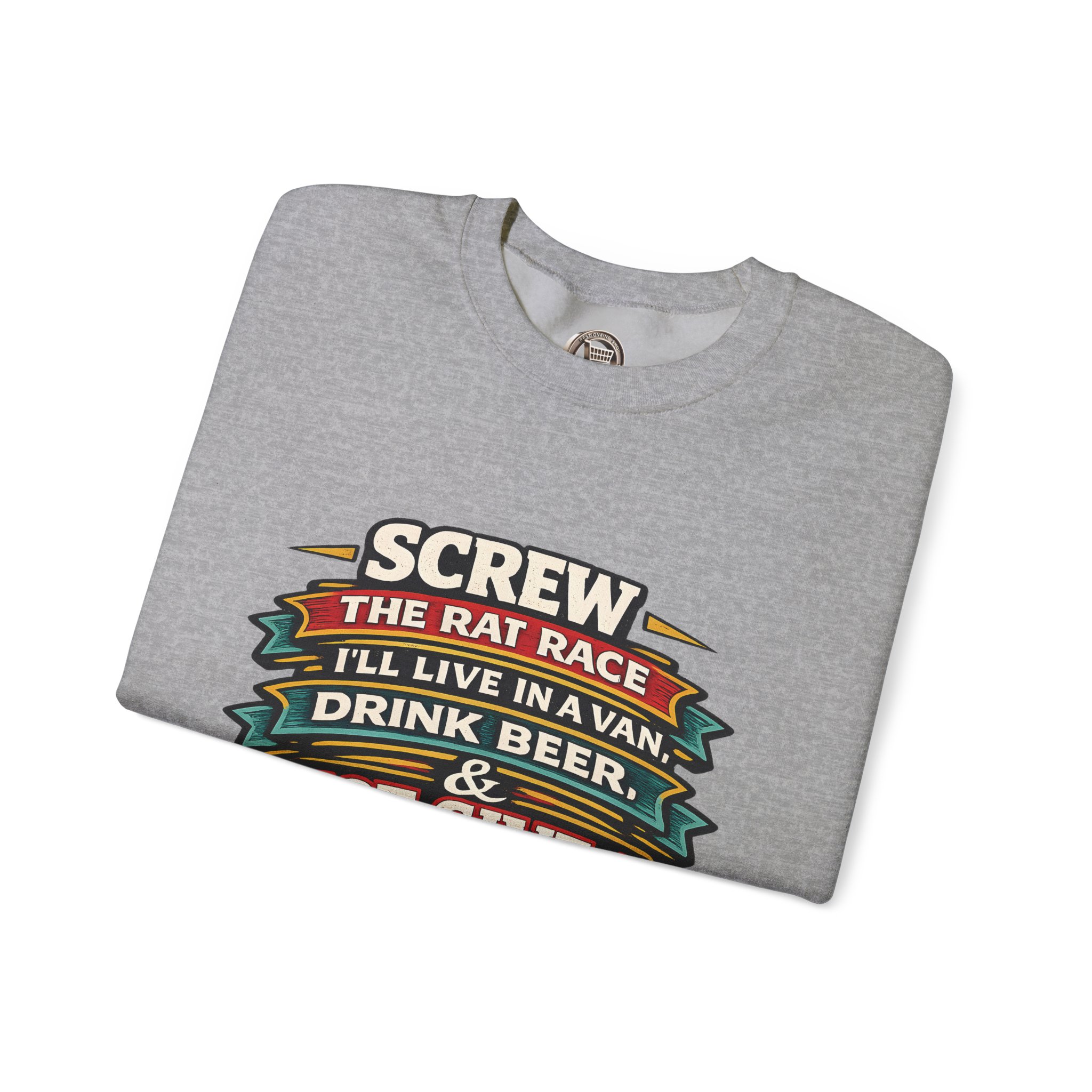 Unisex Heavy Blend™ Crewneck Sweatshirt — "Screw The Rat Race" Design F**K-Line
