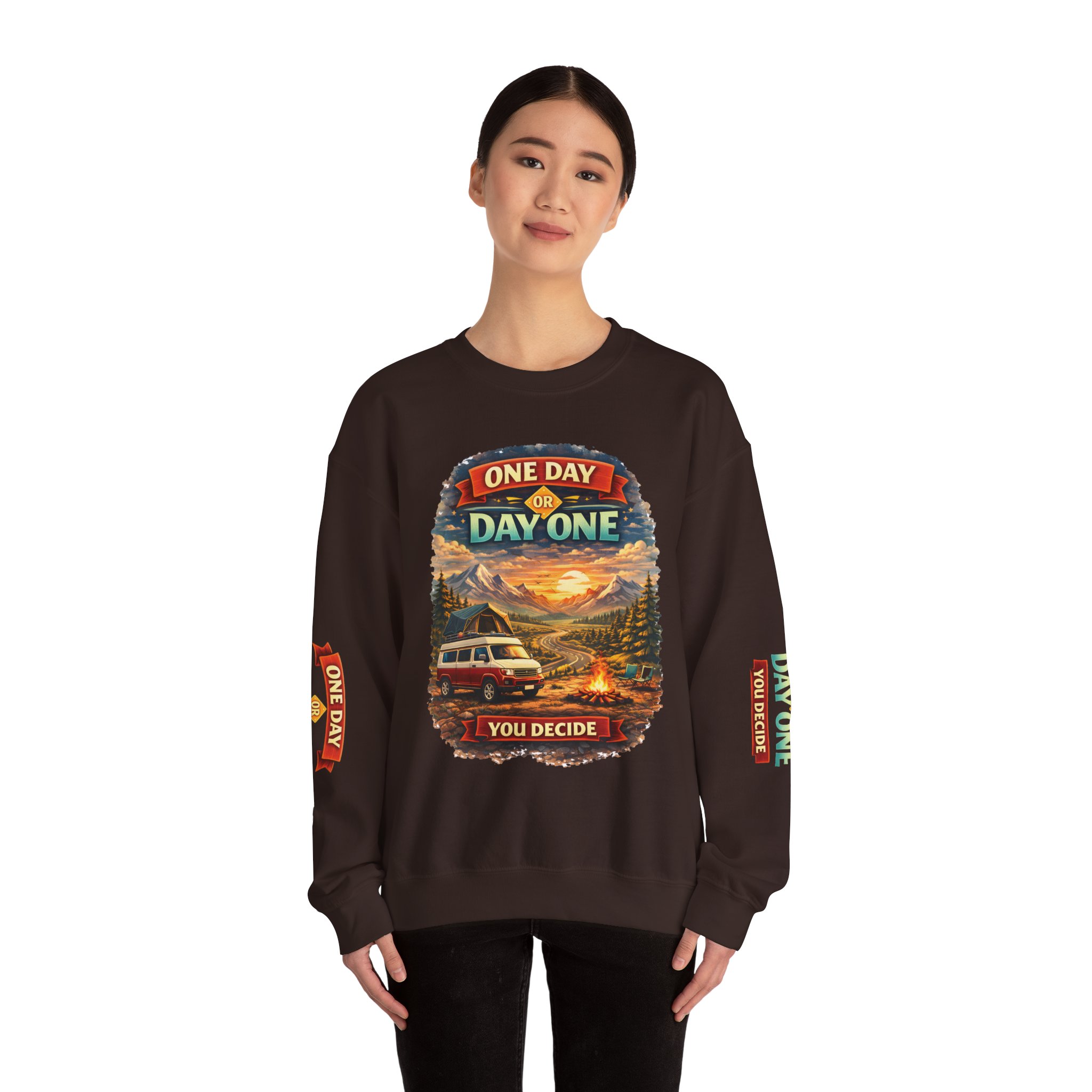 Unisex Heavy Blend™ Crewneck Sweatshirt — "One Day Or Day One" Design Scenic-Line