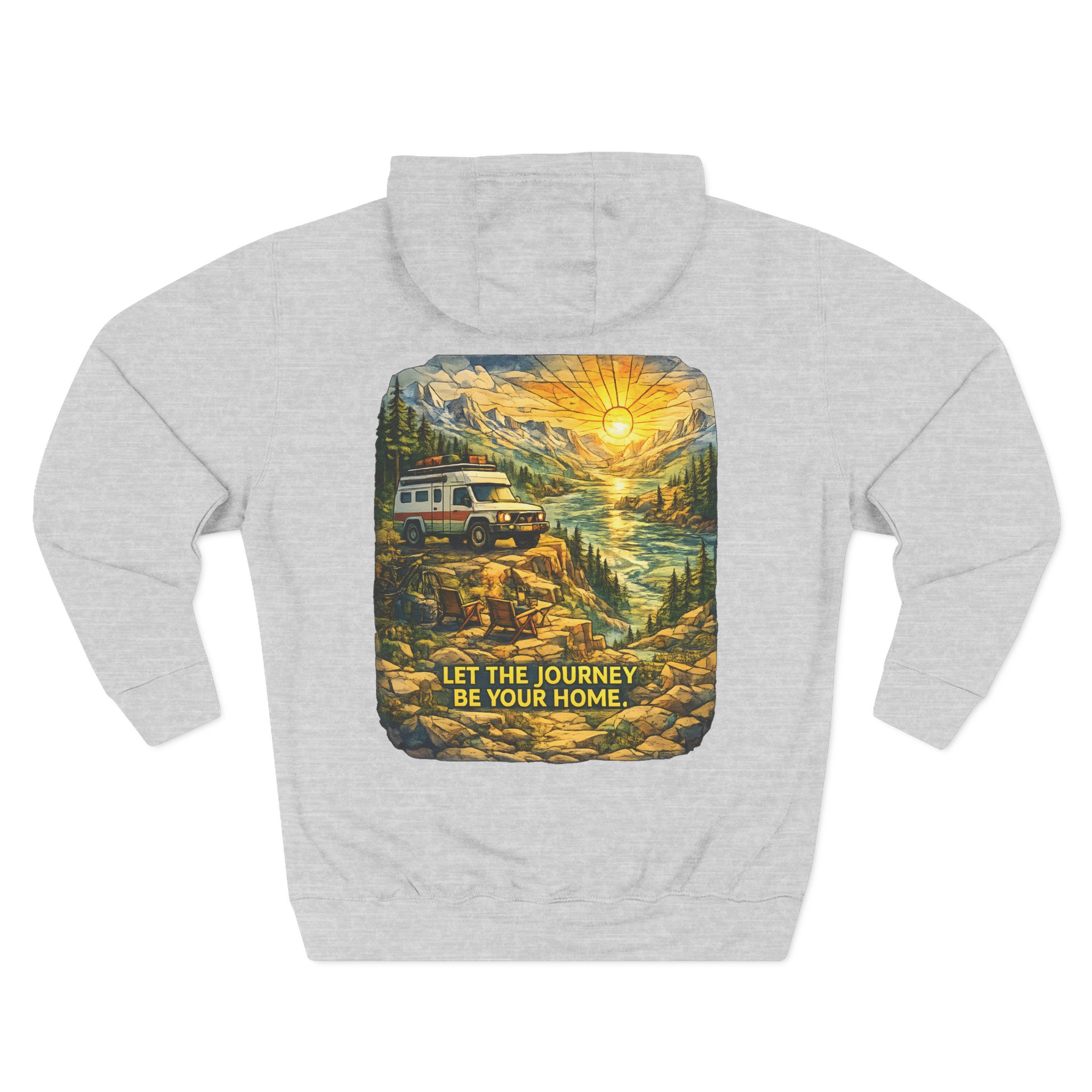 Three-Panel Fleece Hoodie - "Let The Journey Be Your Home" Design Cubic-Line