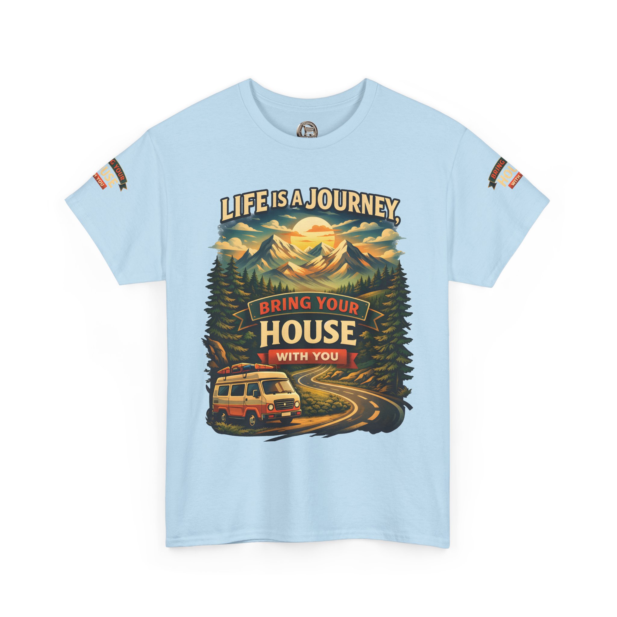 14622711189001946979_2048.jpeg Unisex Heavy Cotton Tee — "Live Is A Journey-Bring Your House With You" Design Scenic-Line