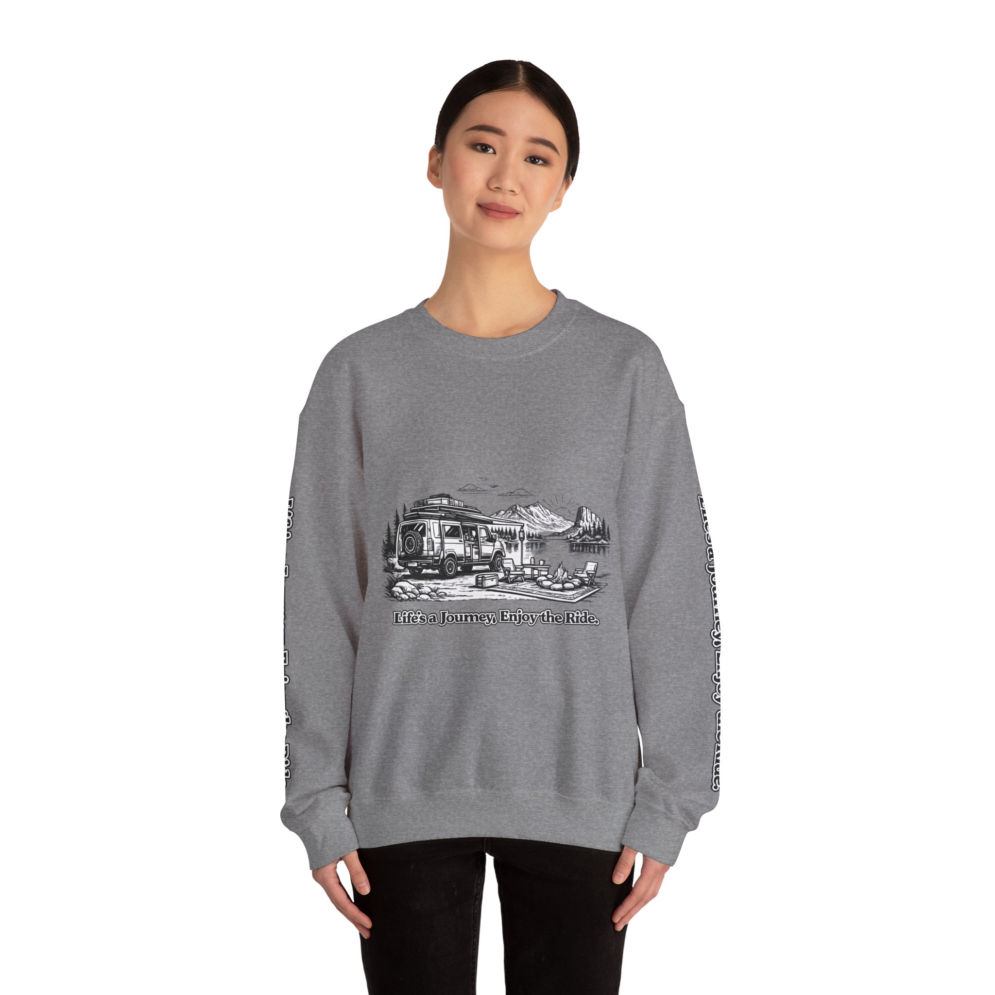Unisex Heavy Blend™ Crewneck Sweatshirt — "Lifes A Journey,Enjoy The Ride" Design Minimal-Line