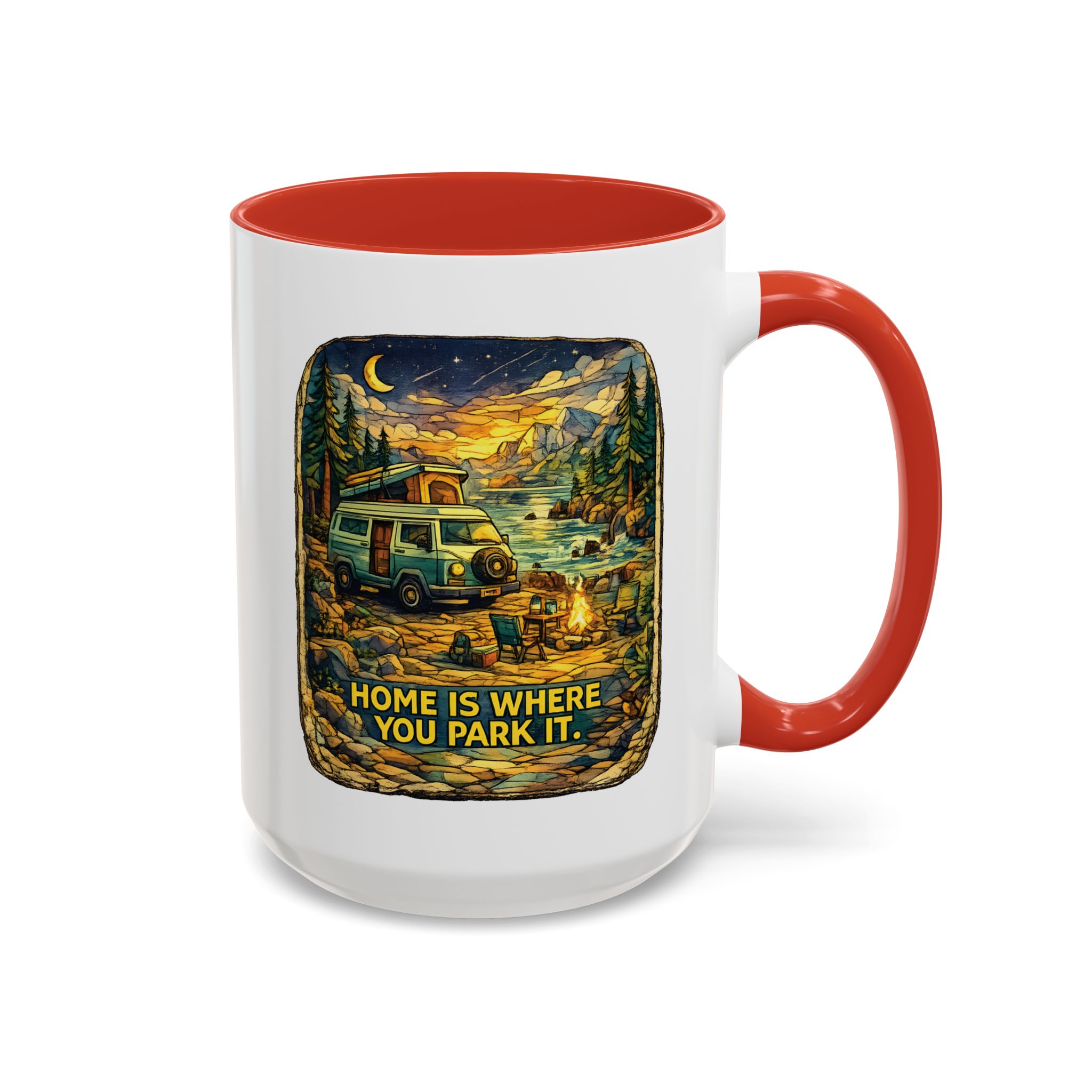Accent Coffee Mug (11, 15oz) — "Home Is Where You Park It" Design Cubic-Line