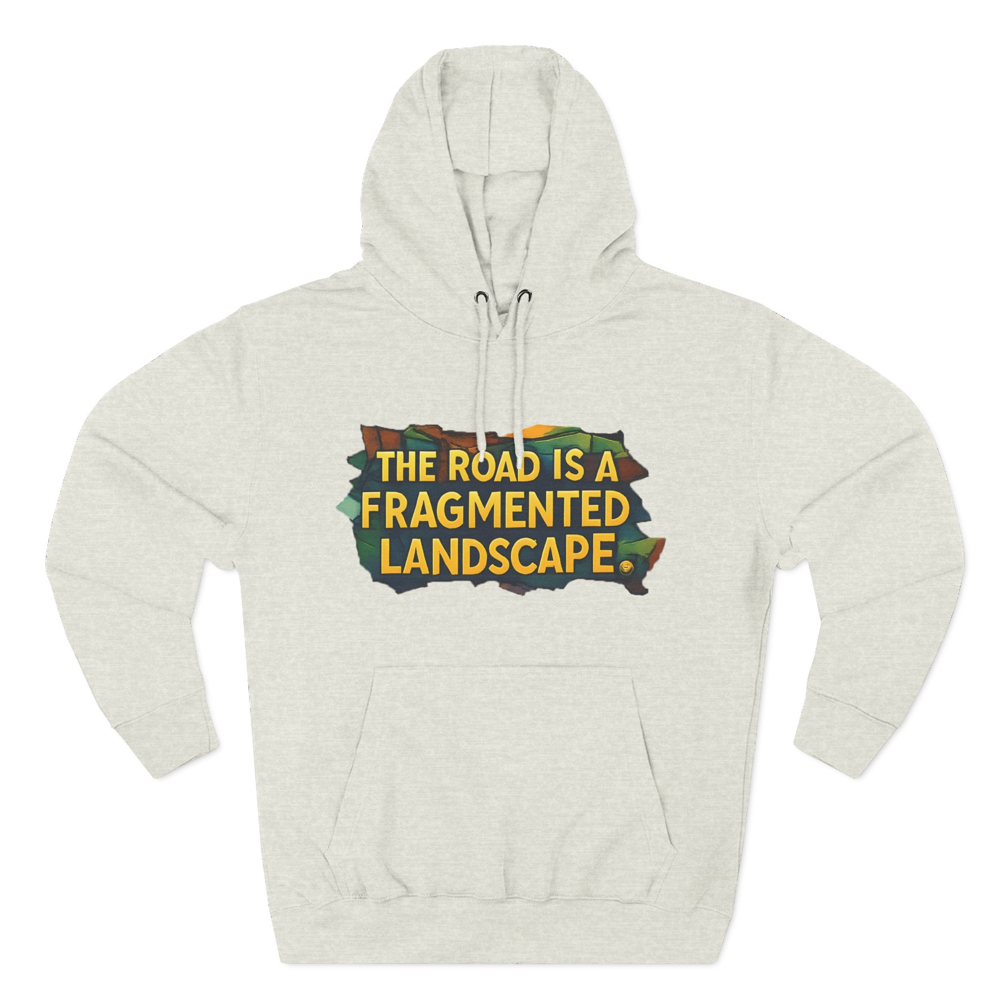 Three-Panel Fleece Hoodie - "The Road Is A Fragmented Landscape" Design Cubic-Line