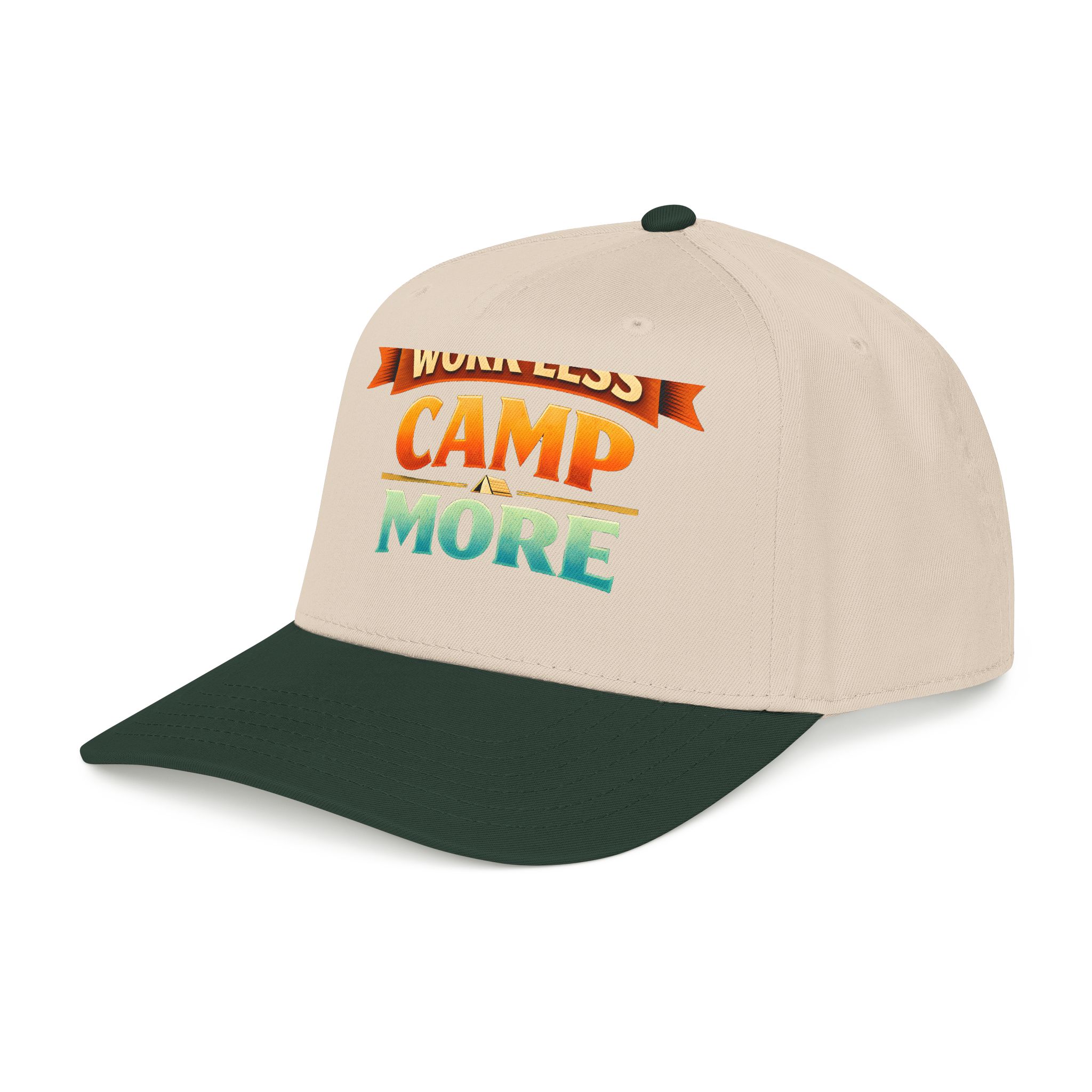 Baseball Cap - "Work Less-Camp More" Design Scenic-Line