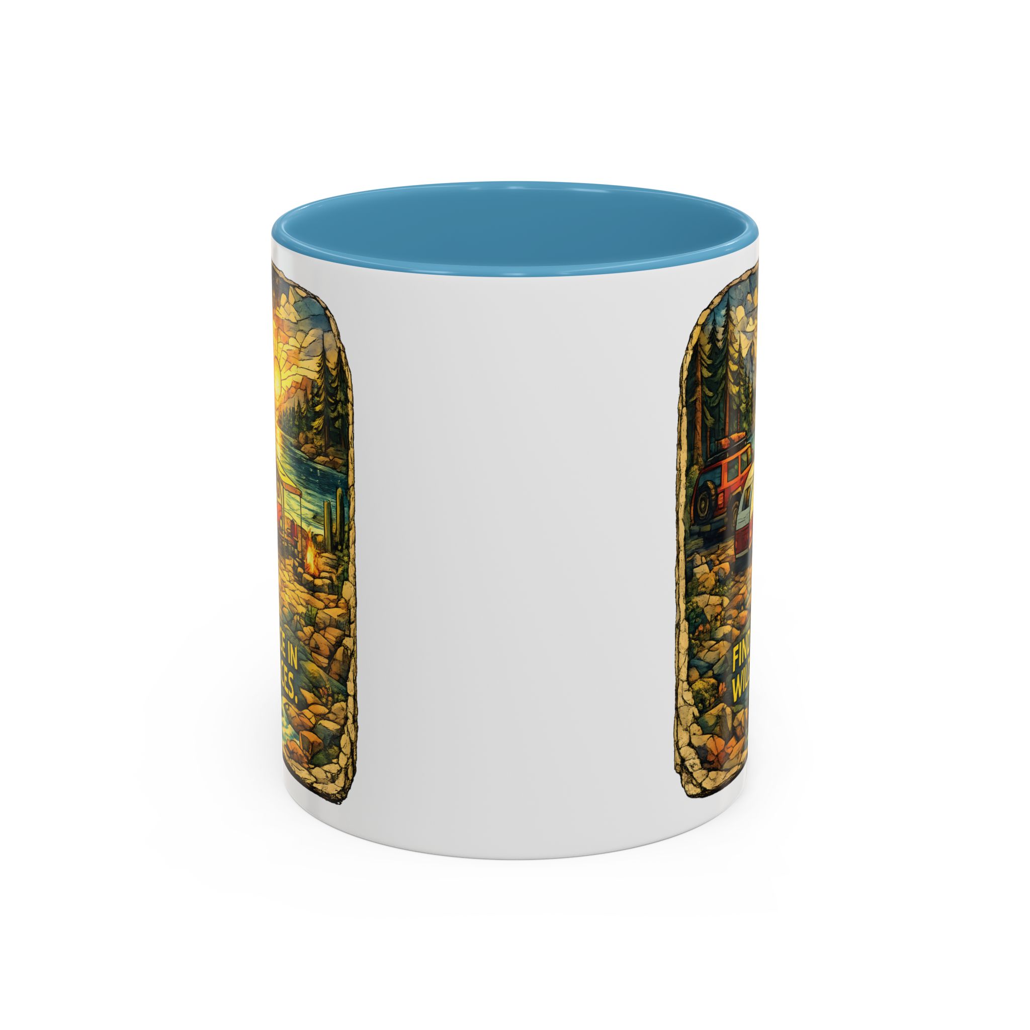 Accent Coffee Mug (11, 15oz) — "Find Peace In Wild Places" Design Cubic-Line