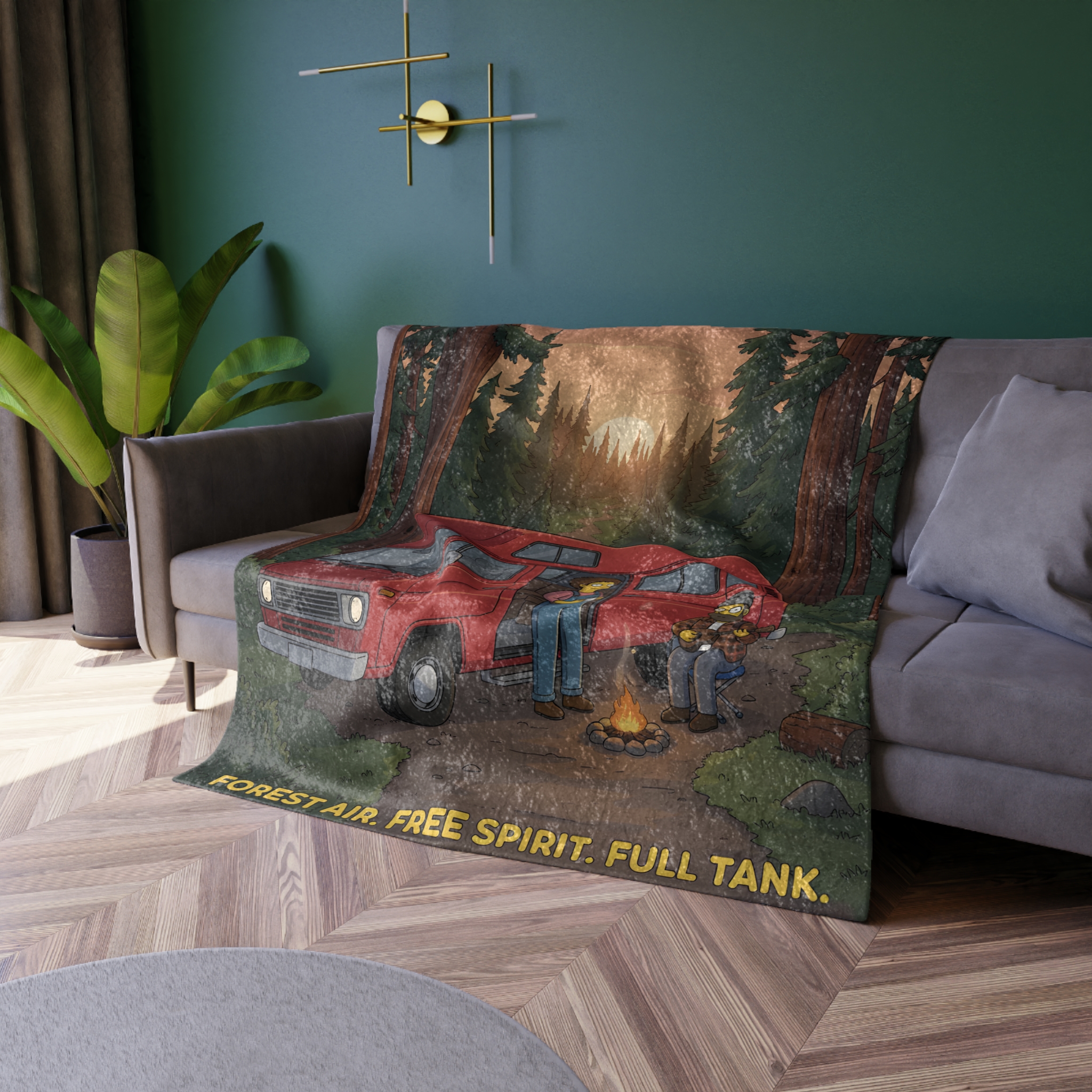 Crushed Velvet Blanket —"Forest Air Free Spirit Full Tank" Design Sitcom-Line (Campervan)