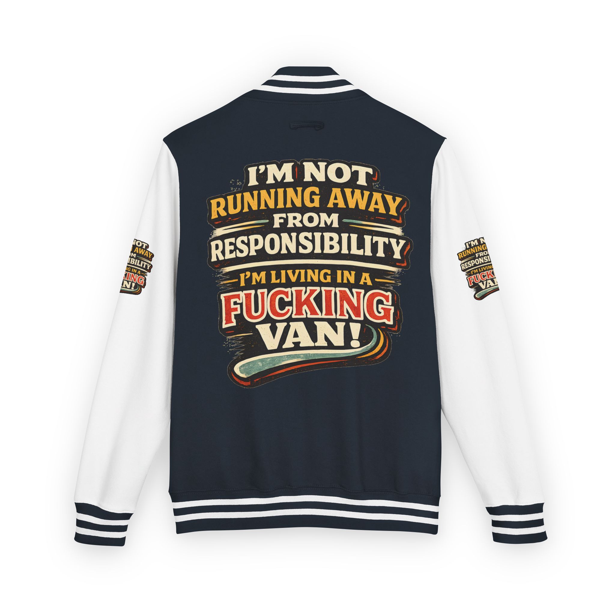 Unisex Heavyweight Letterman Jacket — "I`m Not running Away" Design F**K-Line
