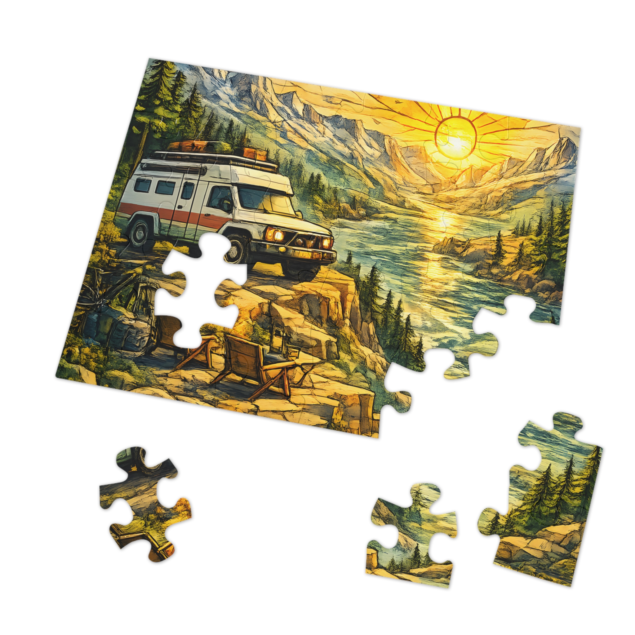 Jigsaw Puzzle with Tin — Camping Van Sunset (Design Cubic-Line)