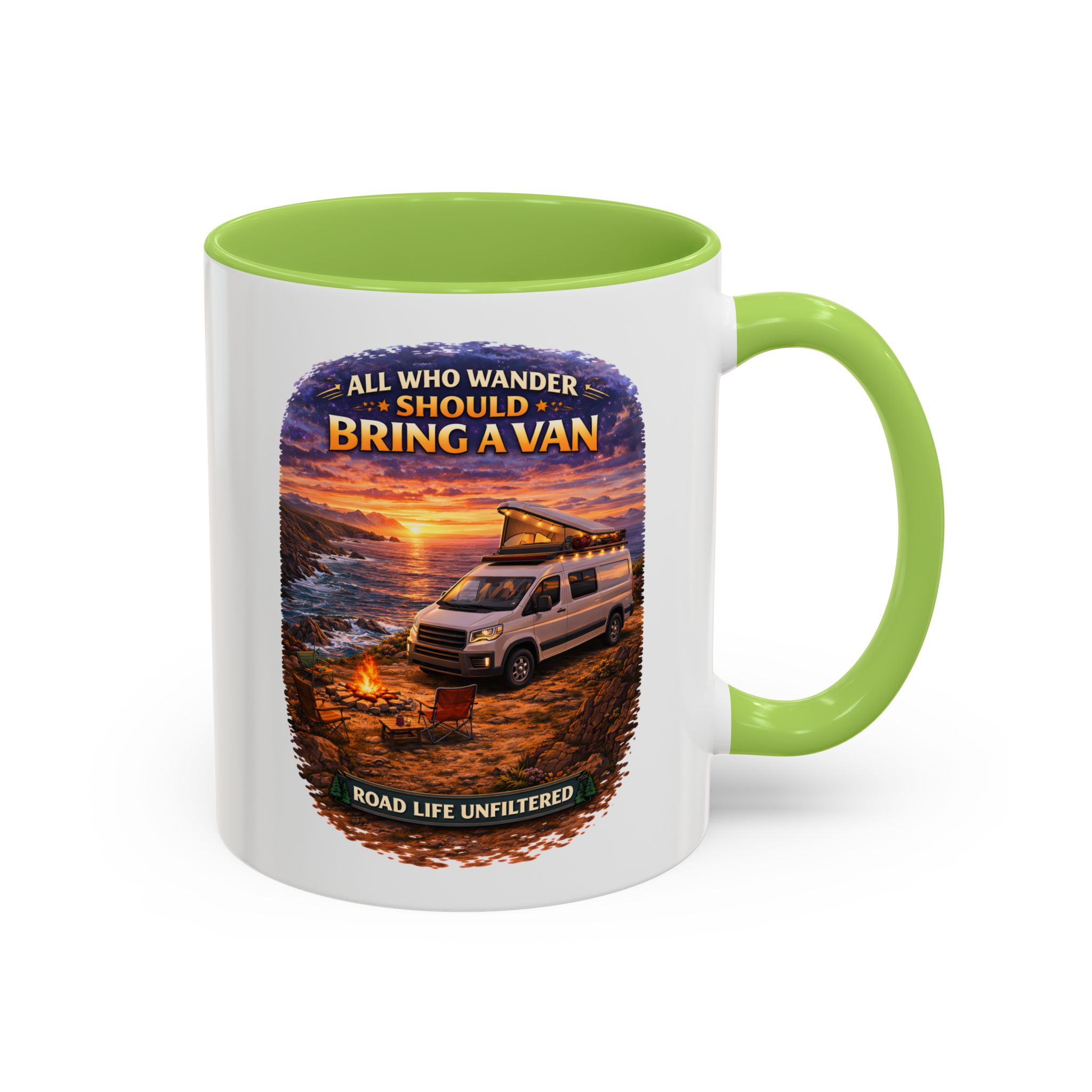 1465577357791643536_2048.jpeg Accent Coffee Mug (11, 15oz) — "All Who wander Should Bring A Van" Design Scenic-Line