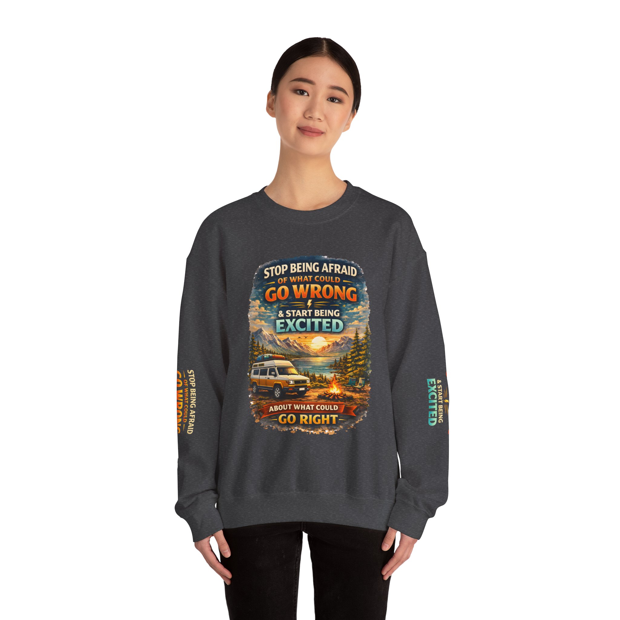 Unisex Heavy Blend™ Crewneck Sweatshirt — "Stop Being Afraid Of What Could Go Wrong" Design Scenic-Line