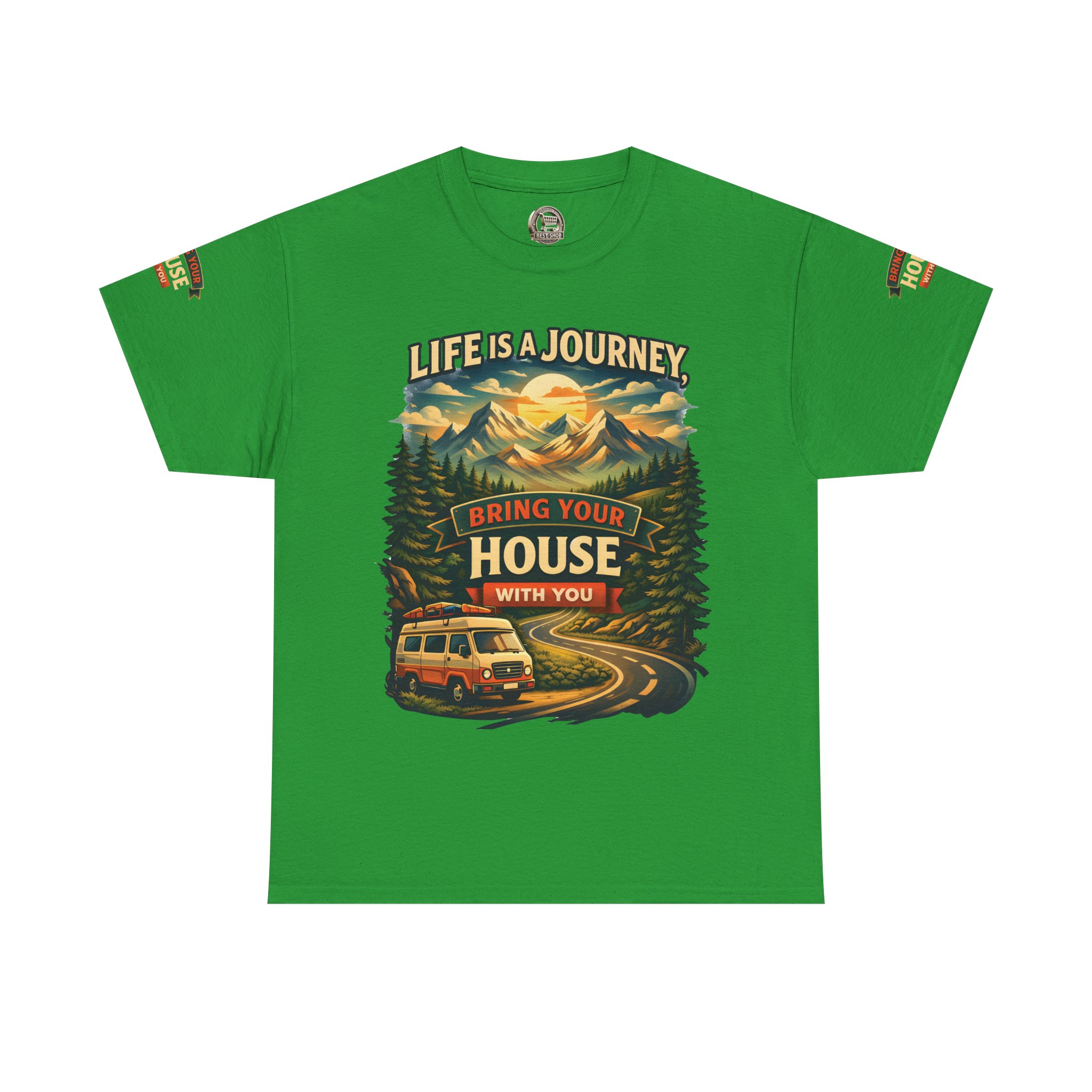 14659347841478056830_2048.jpeg Unisex Heavy Cotton Tee — "Live Is A Journey-Bring Your House With You" Design Scenic-Line