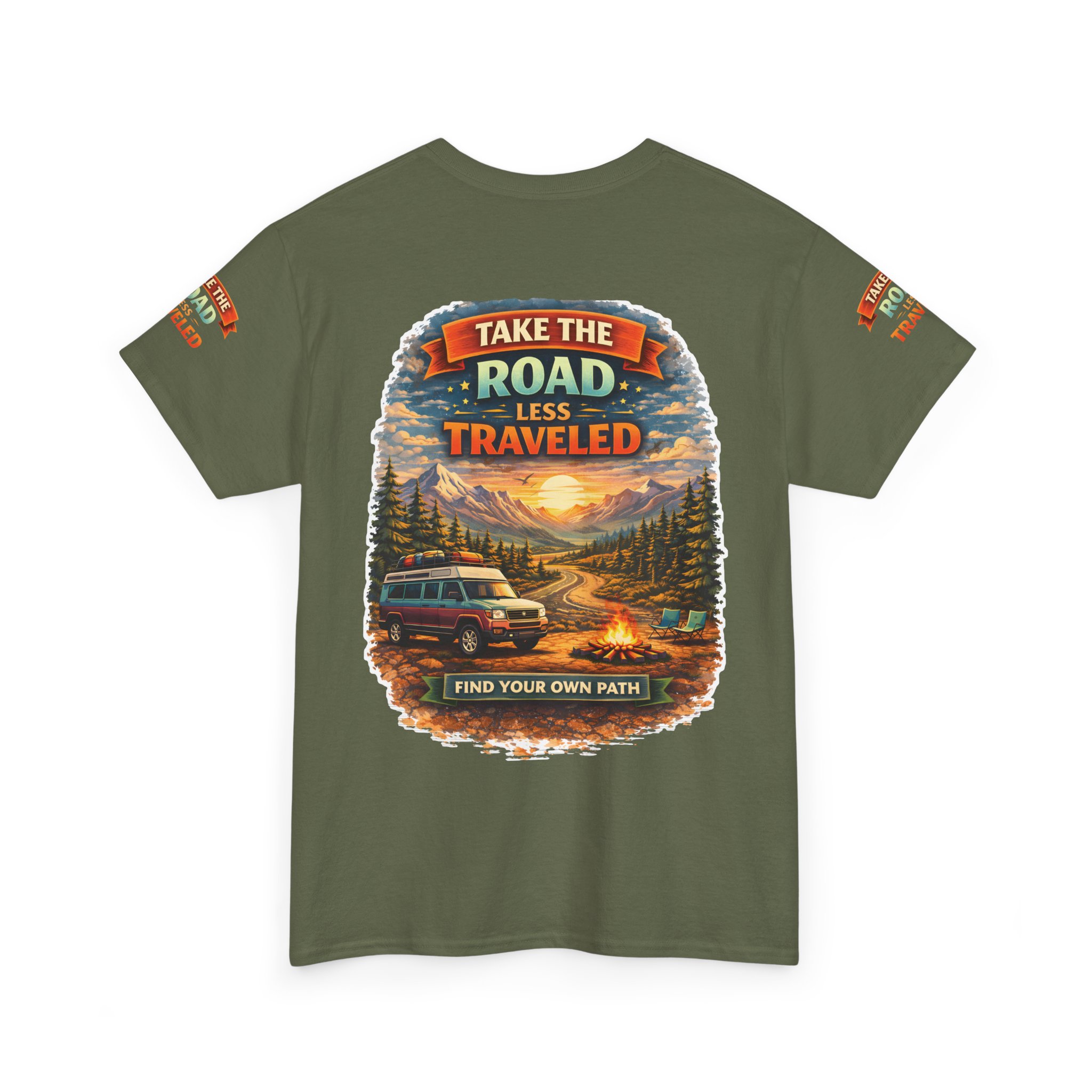 Unisex Heavy Cotton Tee — "Take The Road Less Traveled" Design Scenic-Line