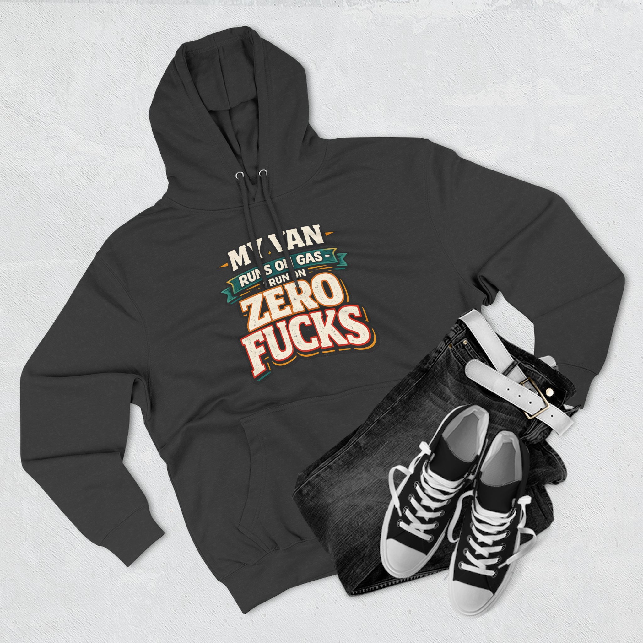Three-Panel Fleece Hoodie - "My Van Runs On Gas" Design F**K-Line