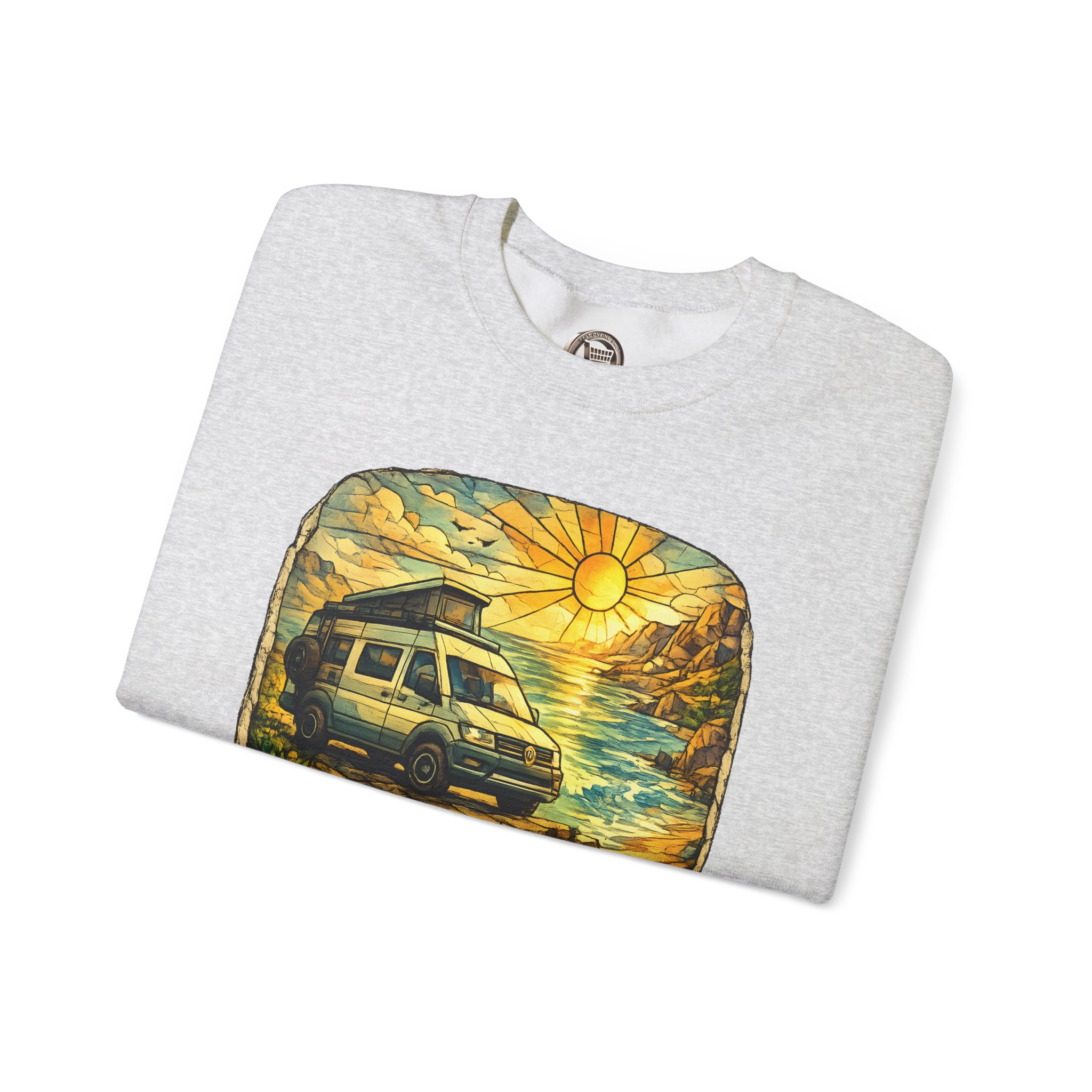 Unisex Heavy Blend™ Crewneck Sweatshirt — "Adventure Awaits" Design Cubic-Line