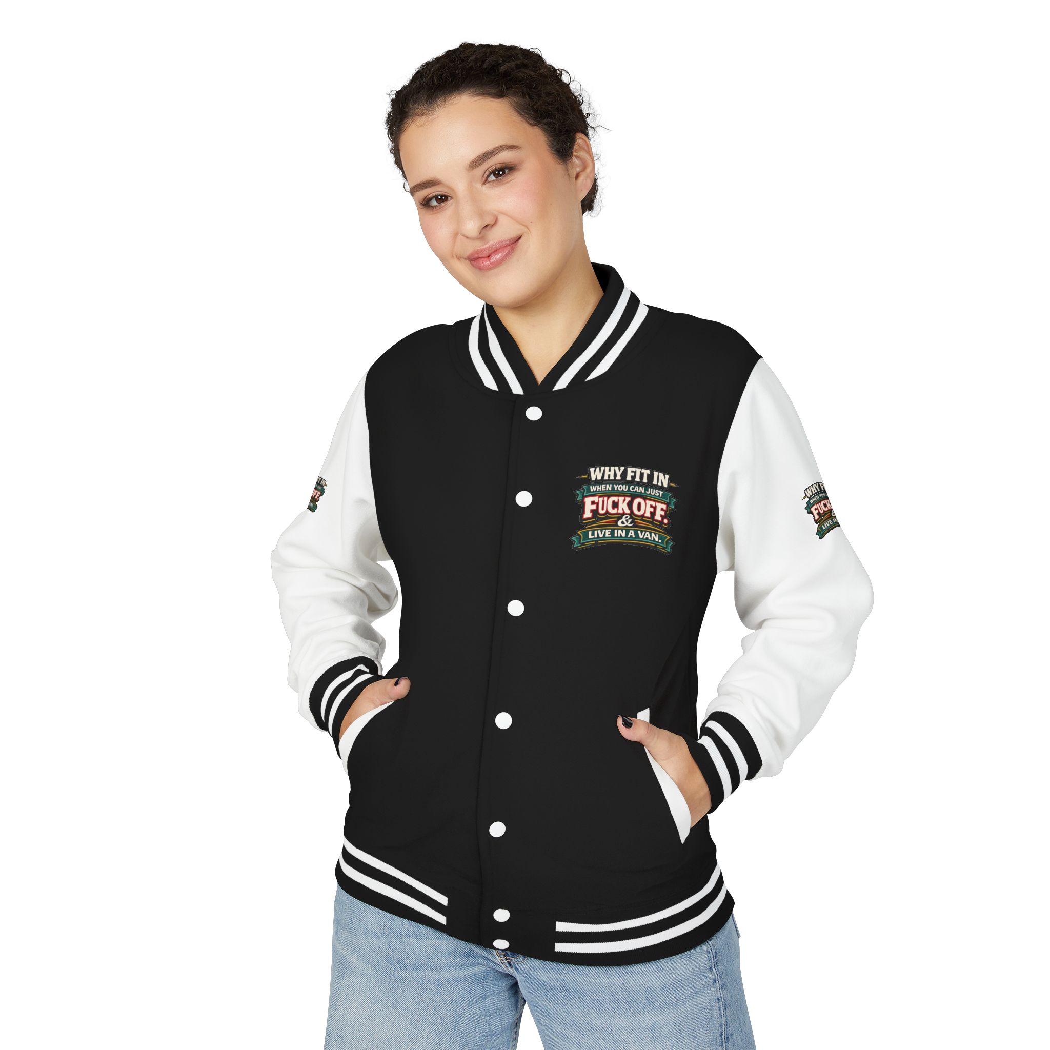 Unisex Heavyweight Letterman Jacket — "Why Fit In" Design F**K-Line
