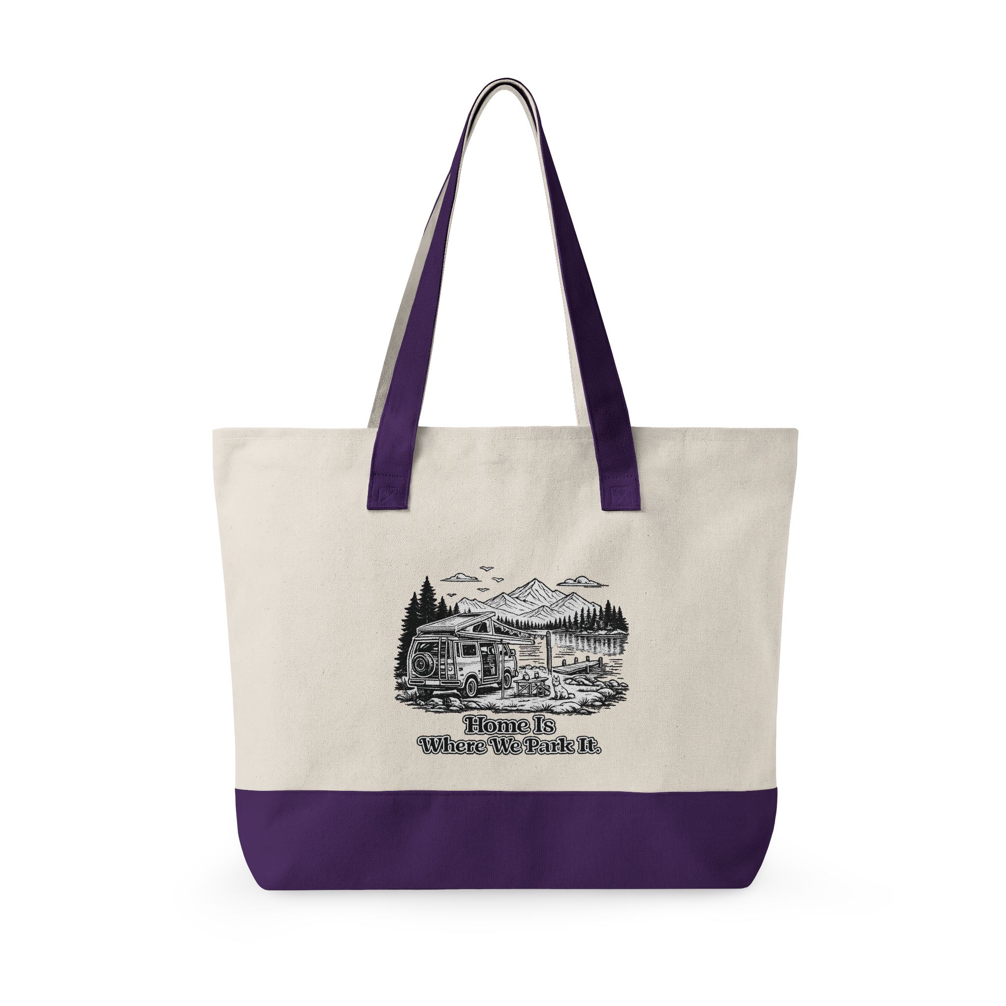 Zippered Canvas Tote — "Home Is Where You Park It" (Design Minimal-Line)