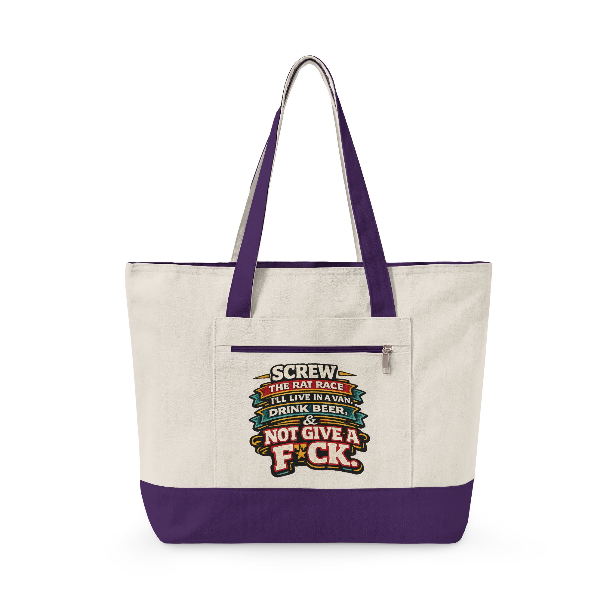 Zippered Canvas Tote — "Screw The Rat Race" (Design F**K-Line)