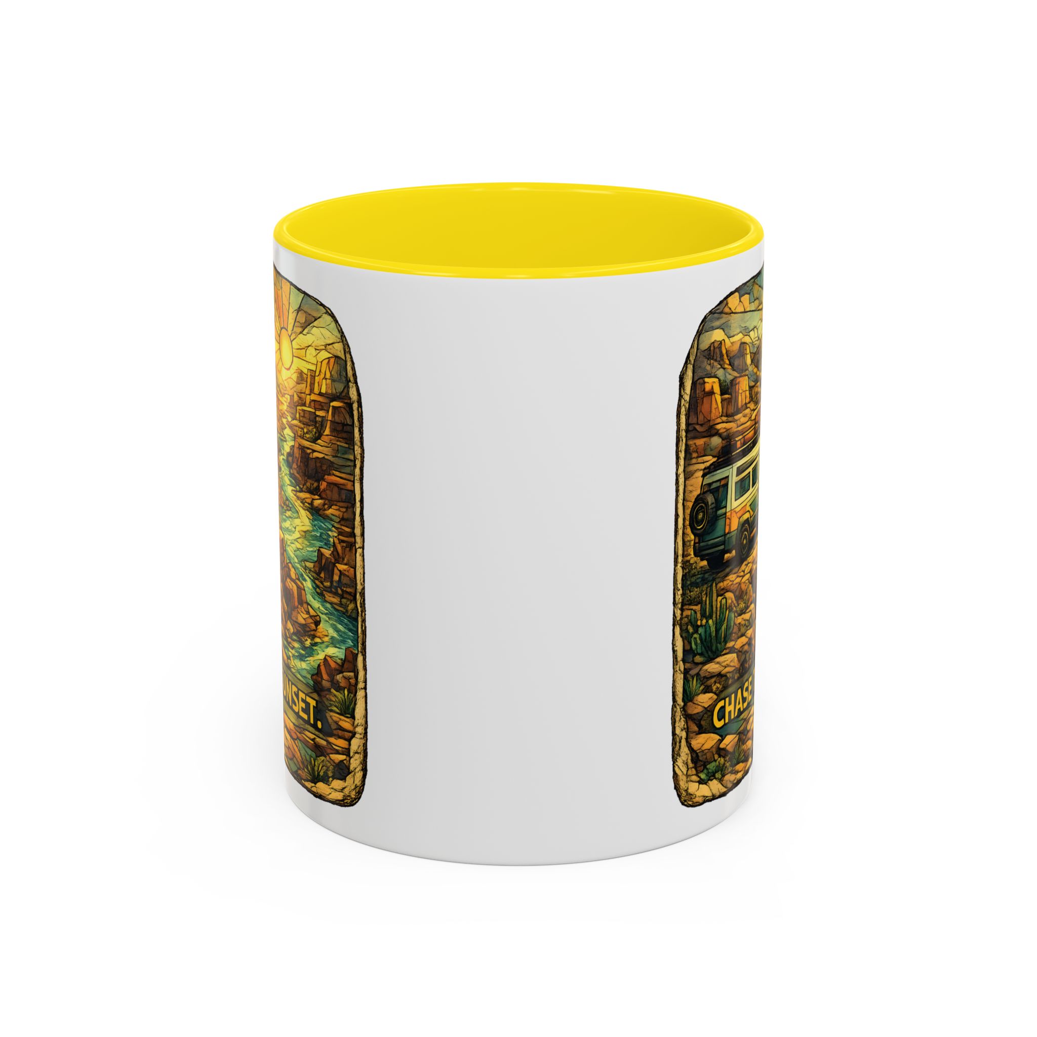 Accent Coffee Mug (11, 15oz) — "Chase The Sunset" Design Cubic-Line