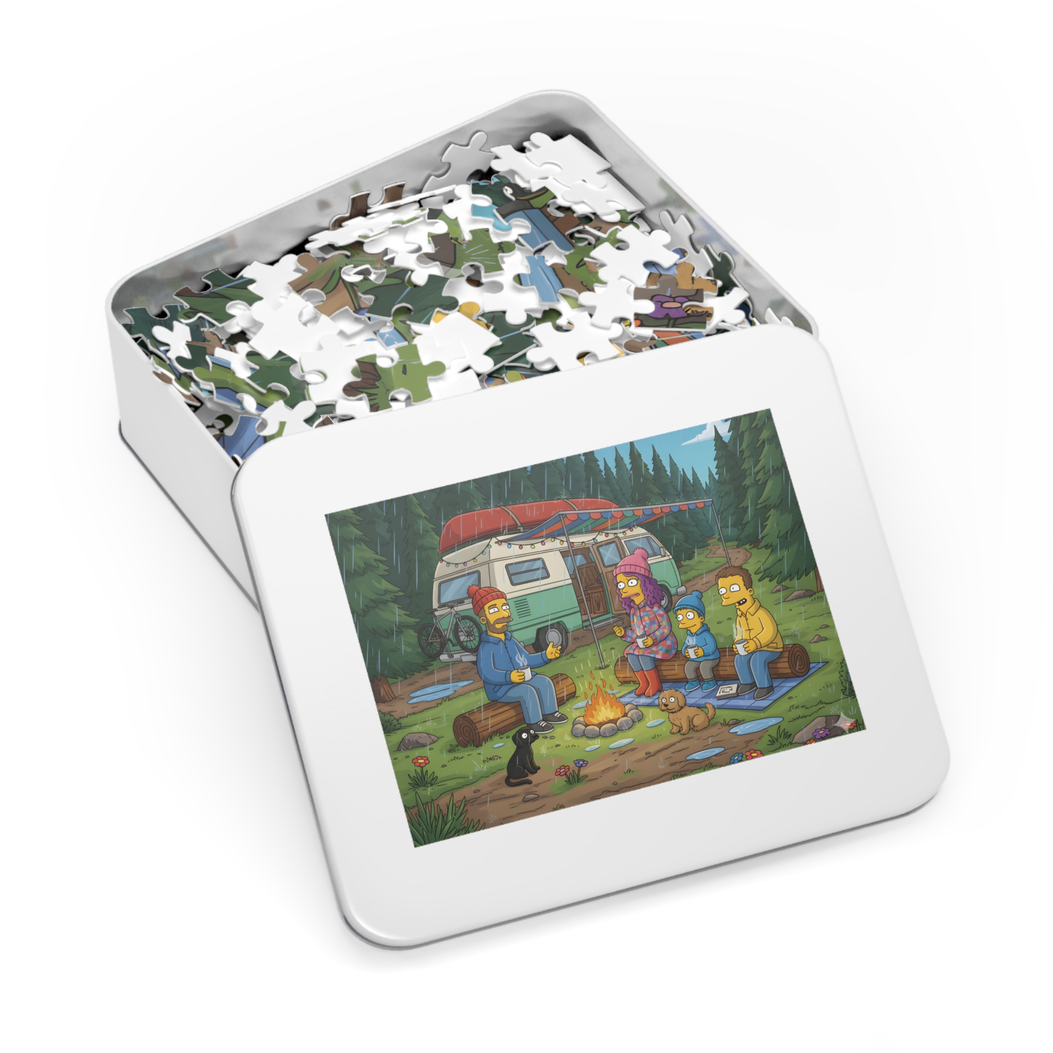 Jigsaw Puzzle with Tin — Outdoor Camper Scene