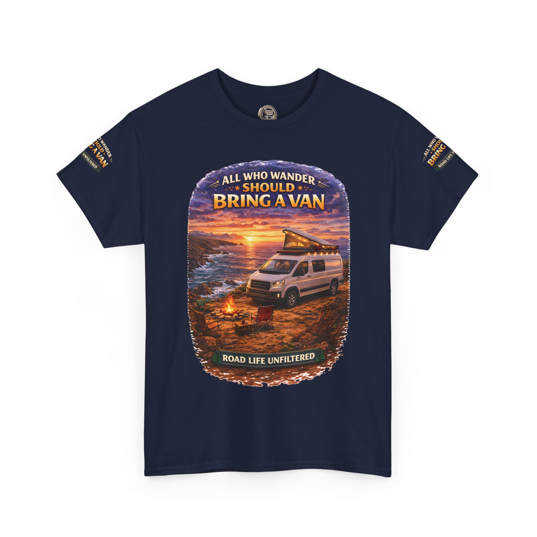 Unisex Heavy Cotton Tee — "All Who wander Should Bring A Van" Design Scenic-Line