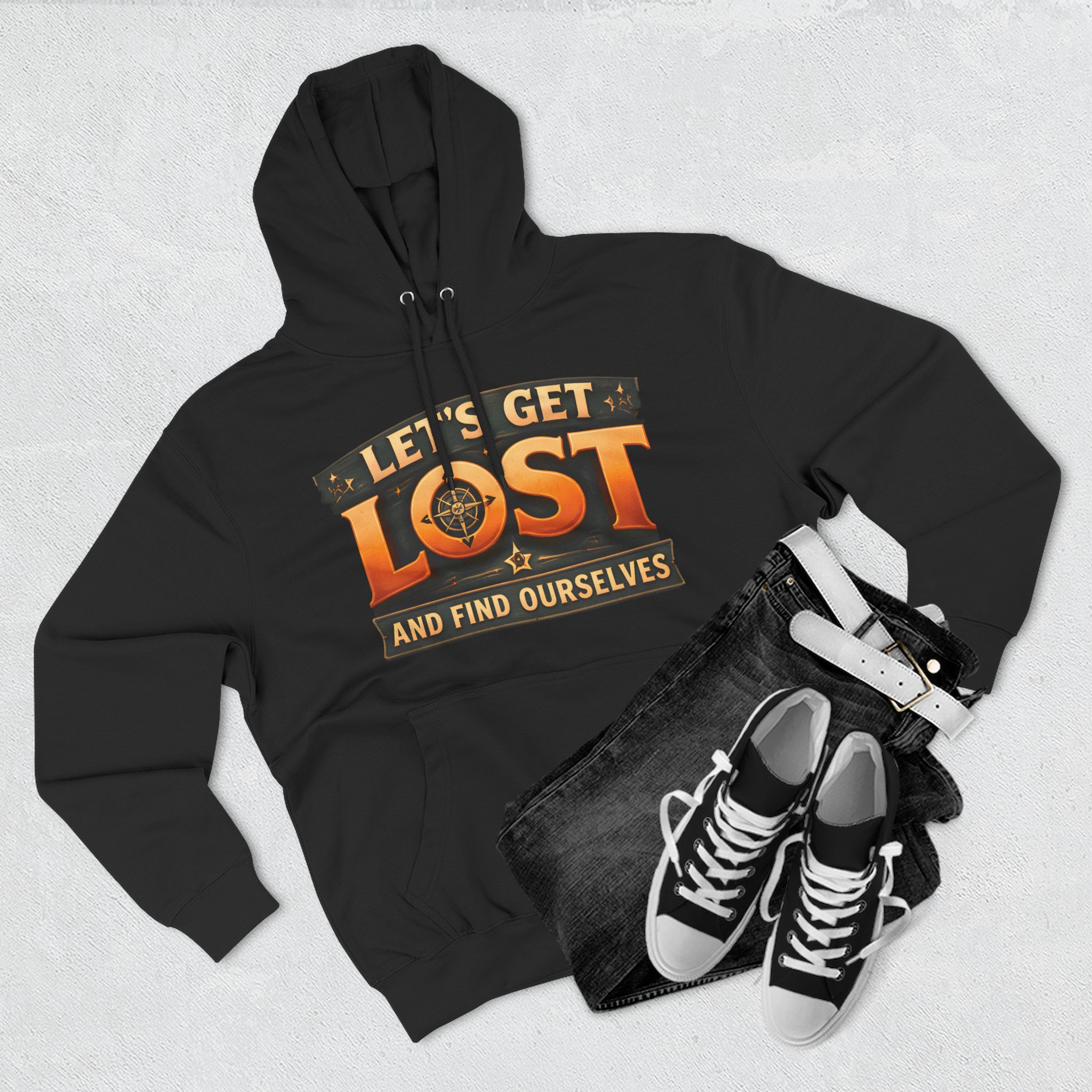 Three-Panel Fleece Hoodie - "Let´s Get Lost And Found Ourselfs" Design Scenic-Line