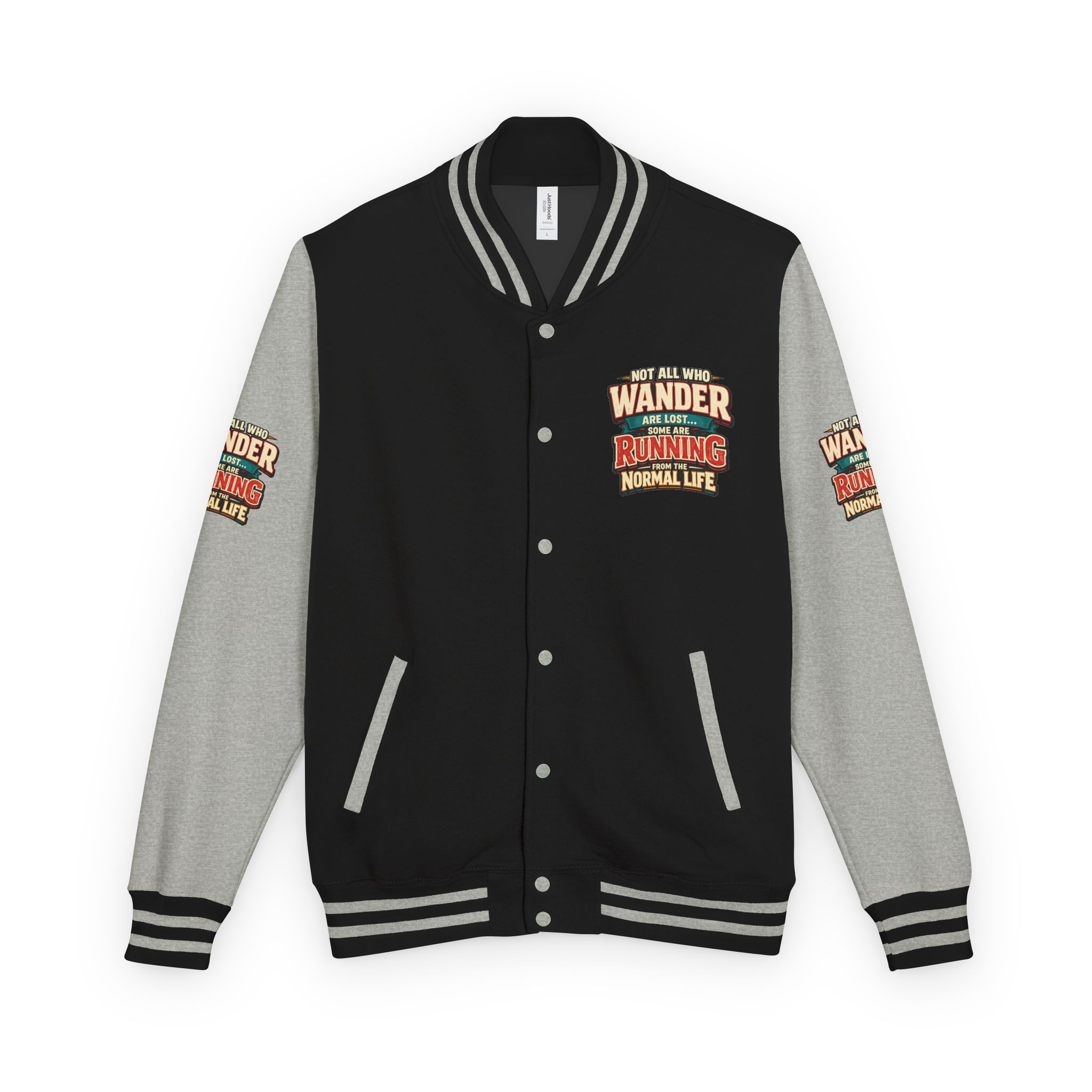Unisex Heavyweight Letterman Jacket — "Not All Who Wander Are Lost" Design F**K-Line