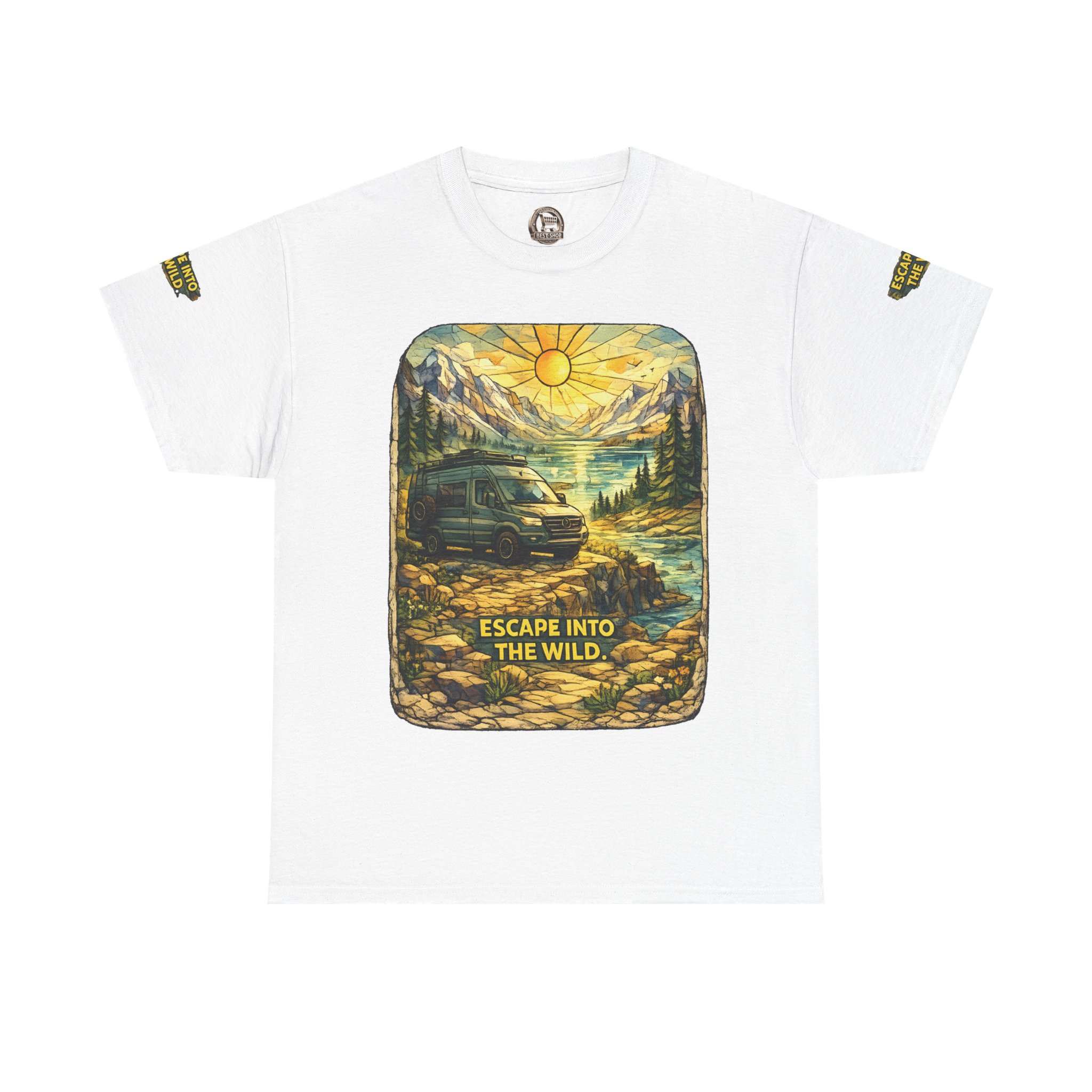 Unisex Heavy Cotton Tee — "Escape Into The Wild" Design Cubic-Line