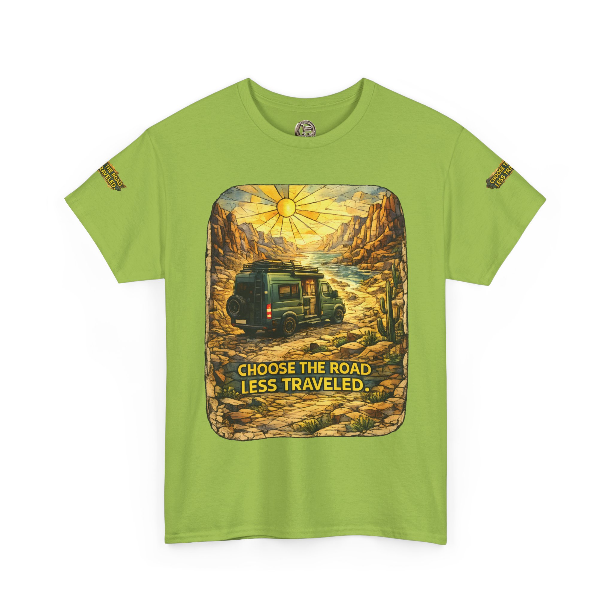 Unisex Heavy Cotton Tee — "Choose The Road Less Traveled" Design Cubic-Line