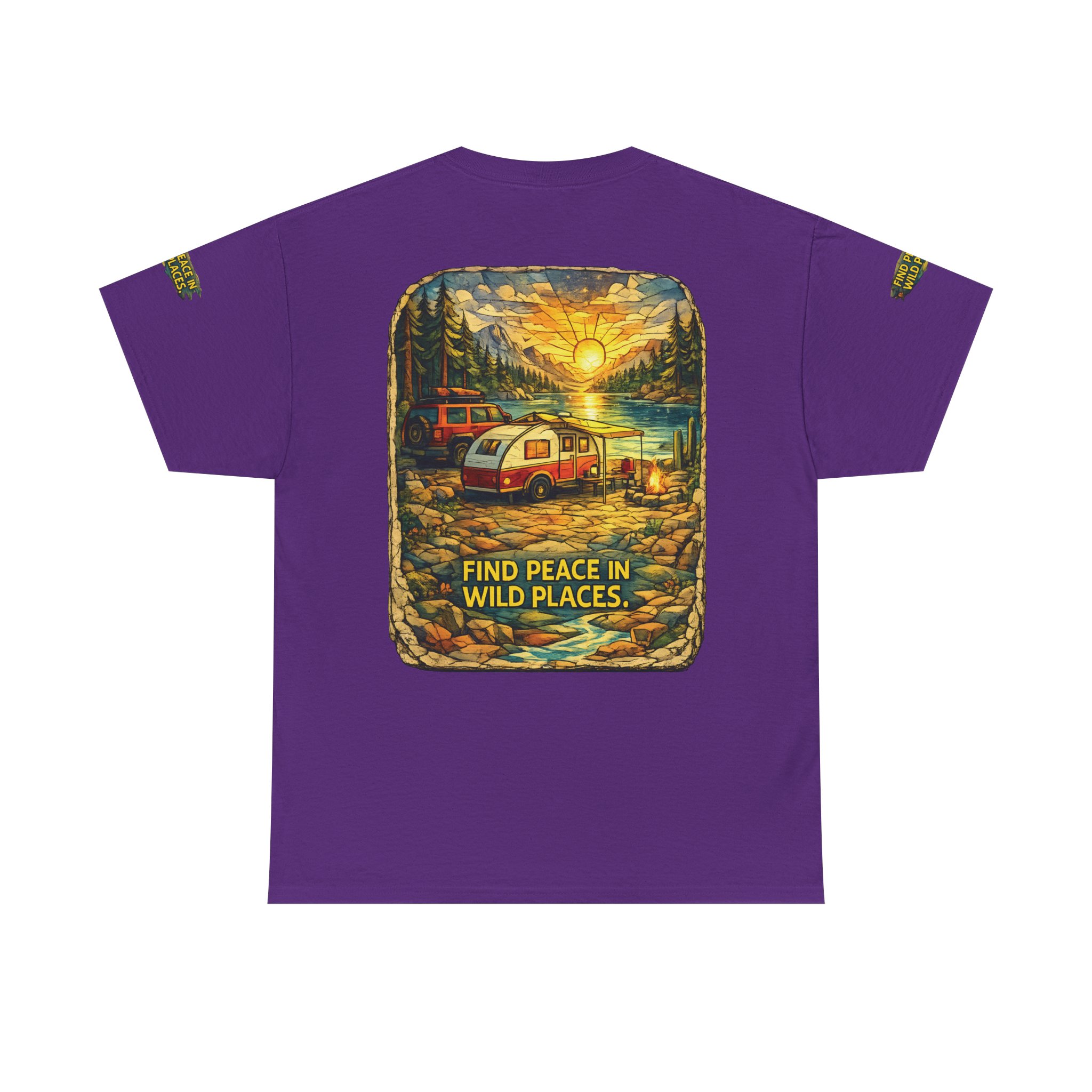 Unisex Heavy Cotton Tee — "Find Peace In Wild Places" Design Cubic-Line