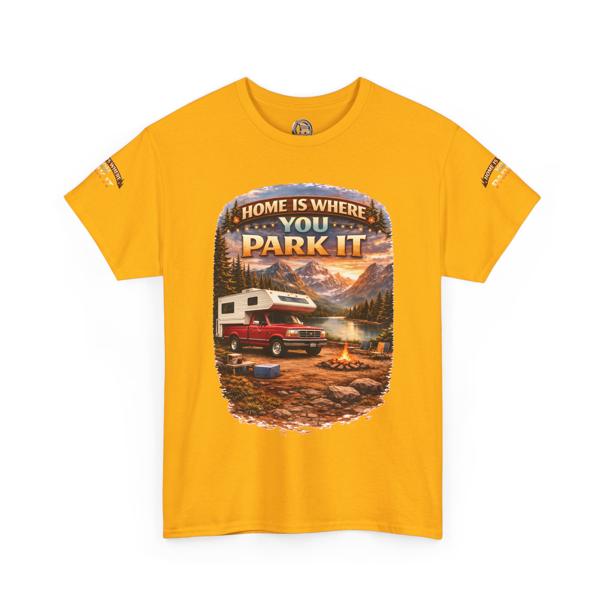 14711311423758057690_2048.jpeg Unisex Heavy Cotton Tee — "Home Is Where You Park It" Design Scenic-Line