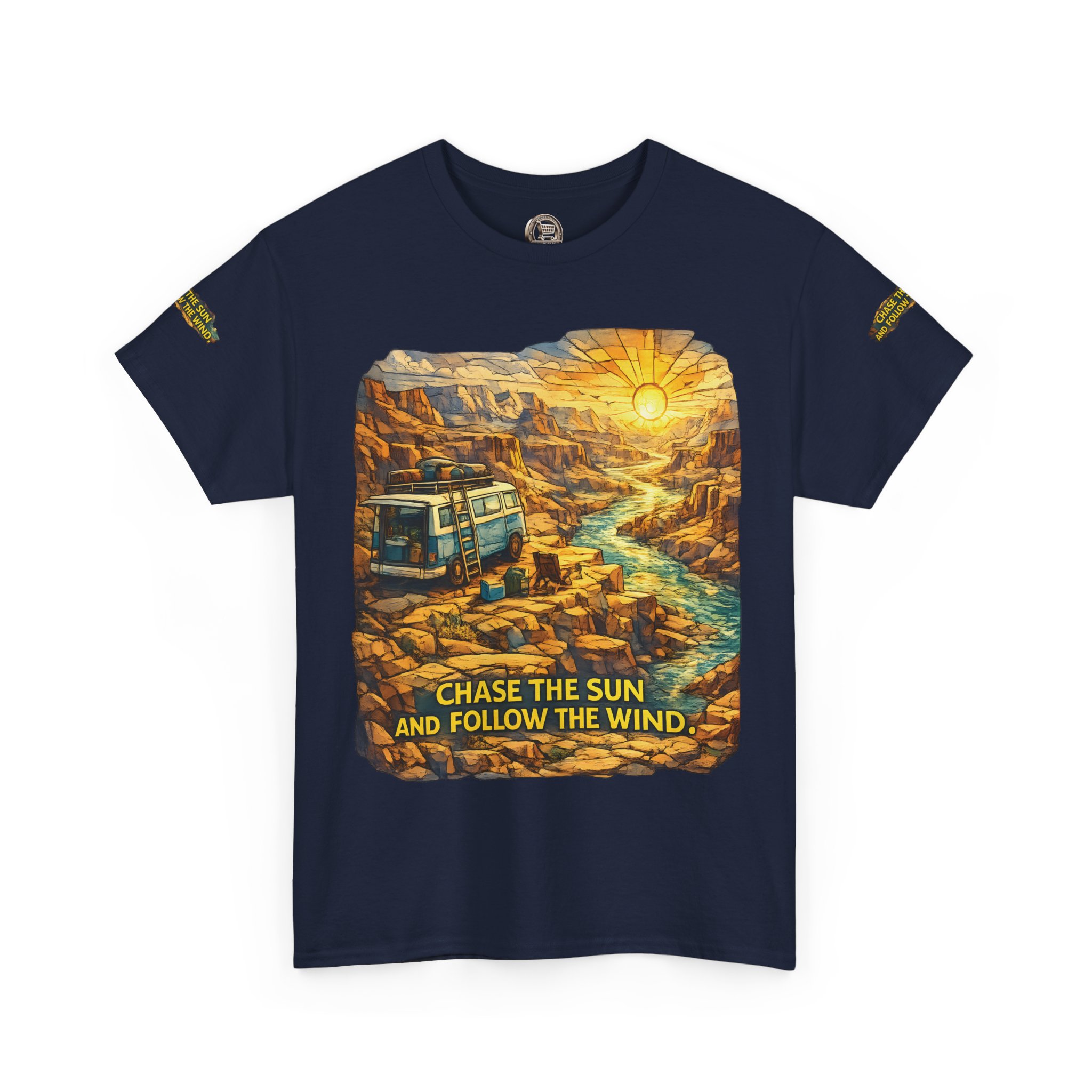 14717884287075711533_2048.jpeg Unisex Heavy Cotton Tee — "Chase The Sun And Follow The Wind" Design Cubic-Line