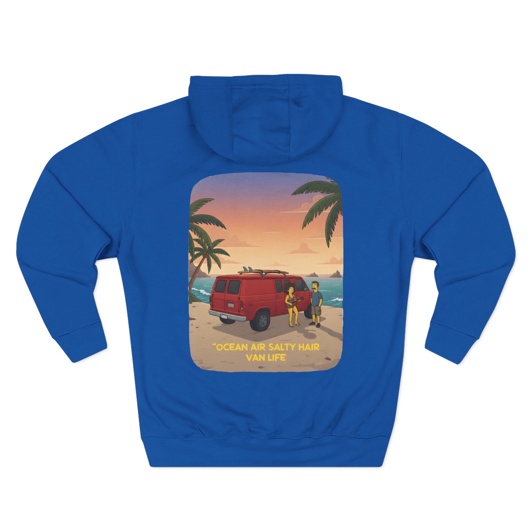 Three-Panel Fleece Hoodie - "Ocean Air Salty Hair Van Life" Design Sitcom-Line