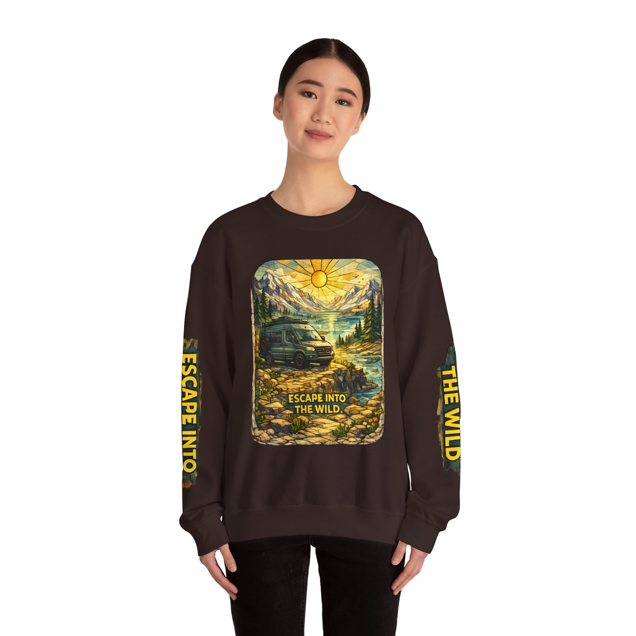 Unisex Heavy Blend™ Crewneck Sweatshirt — "Escape Into The Wild" Design Cubic-Line
