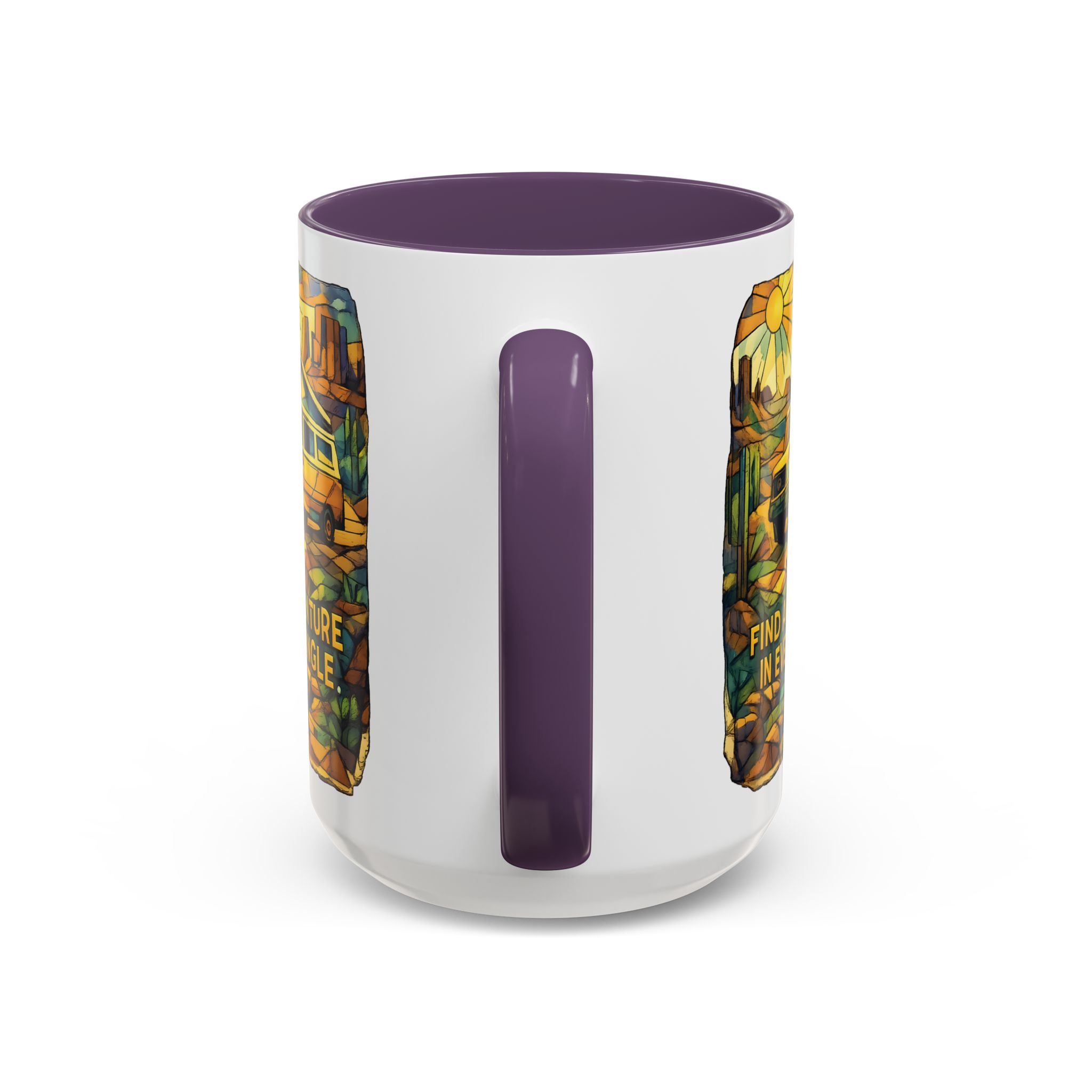 Accent Coffee Mug (11, 15oz) — "Find Adventure In Every Corner" Design Cubic-Line