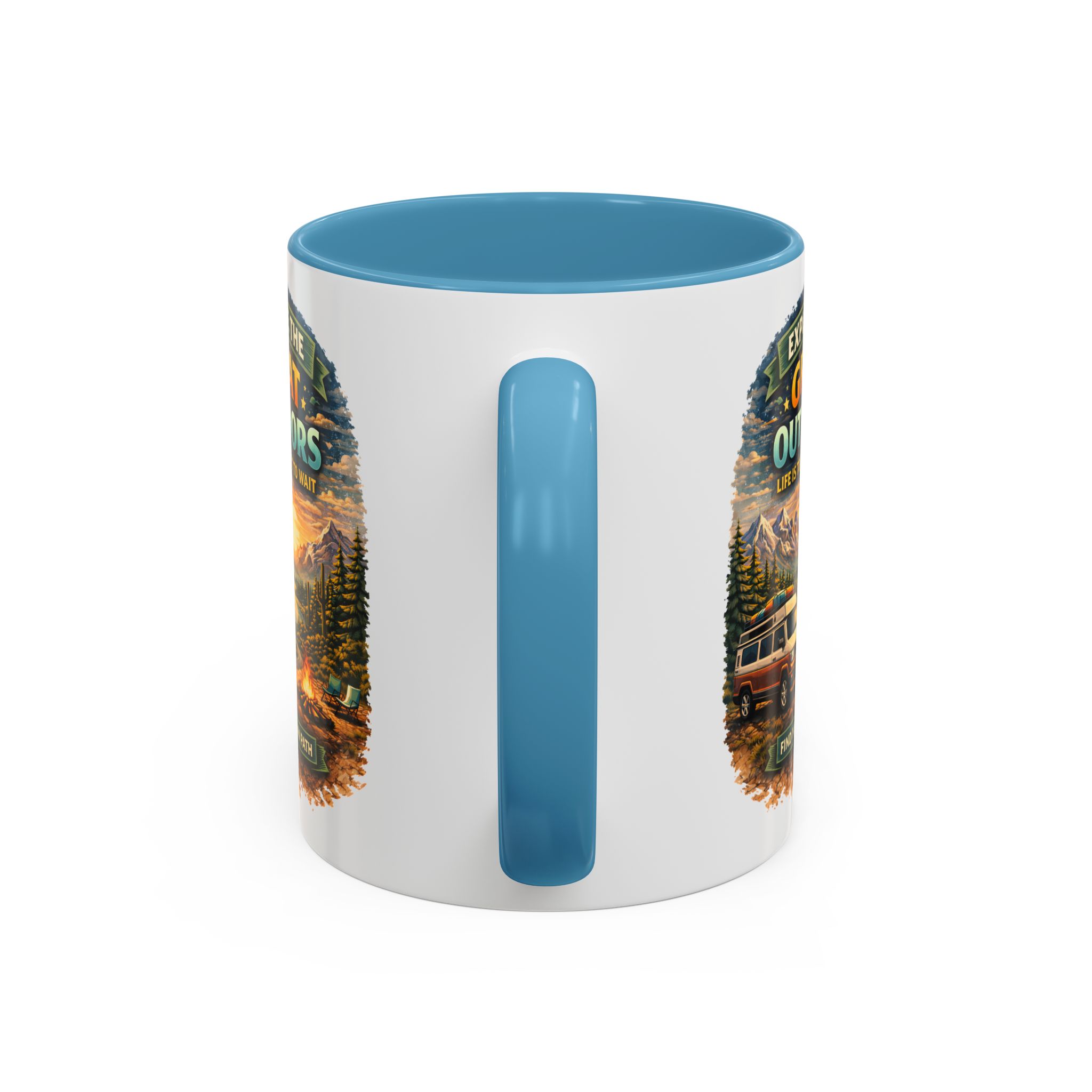 Accent Coffee Mug (11, 15oz) — "Explore The Great Outdoors" Design Scenic-Line