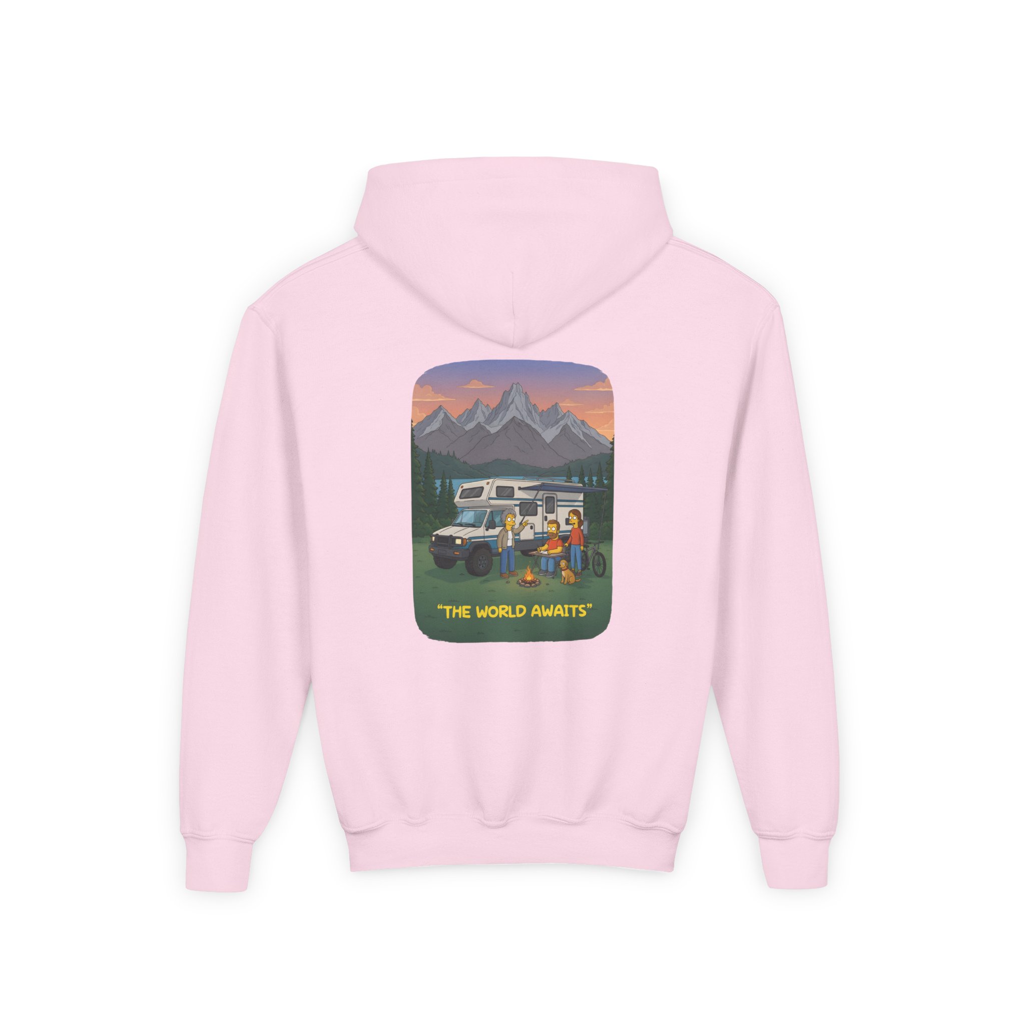 Youth Hoodie(Gildan) – "The World Awaits" (Design Sitcom-Line)