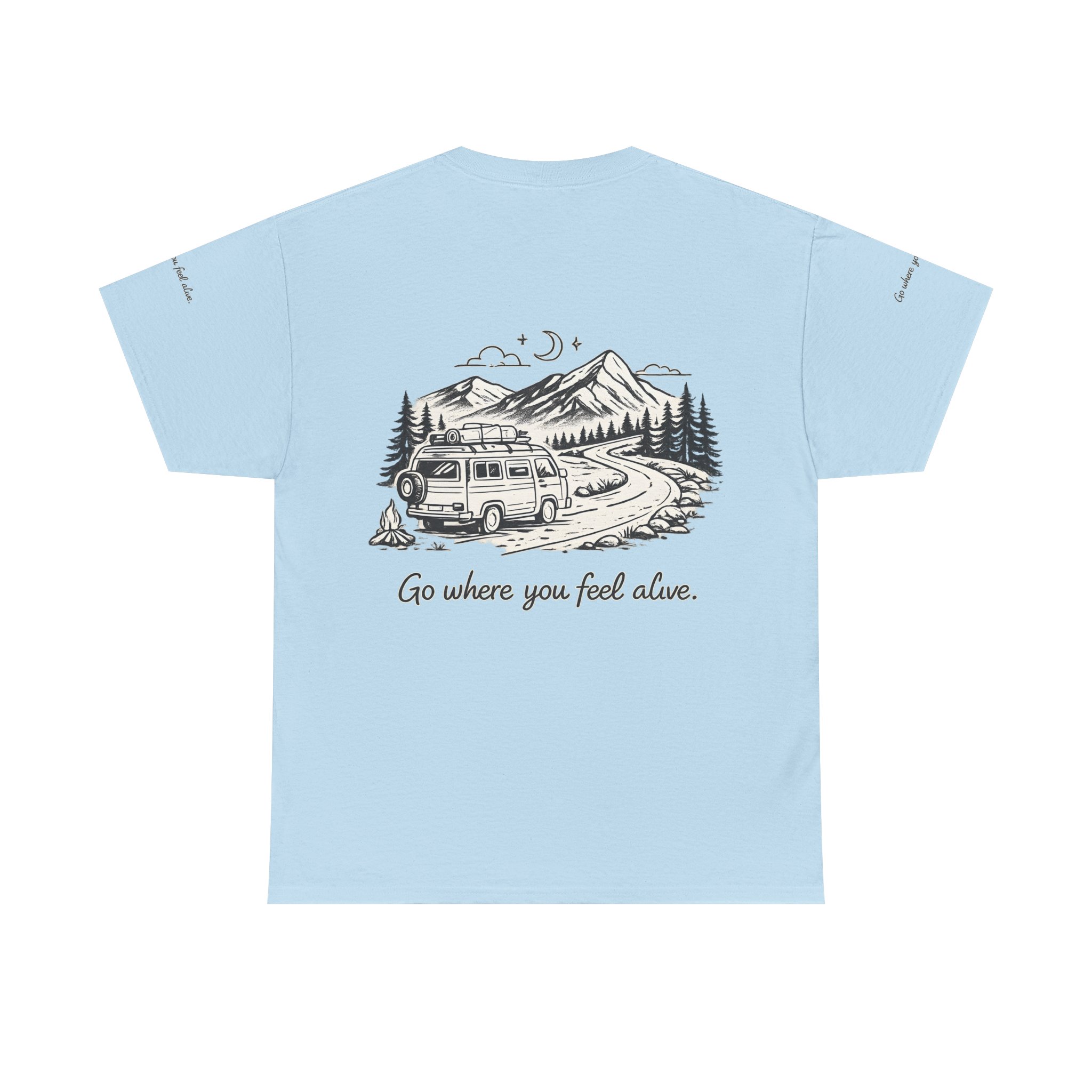 Unisex Heavy Cotton Tee — "Go Where You Feel Alive" Design Minimal-Line