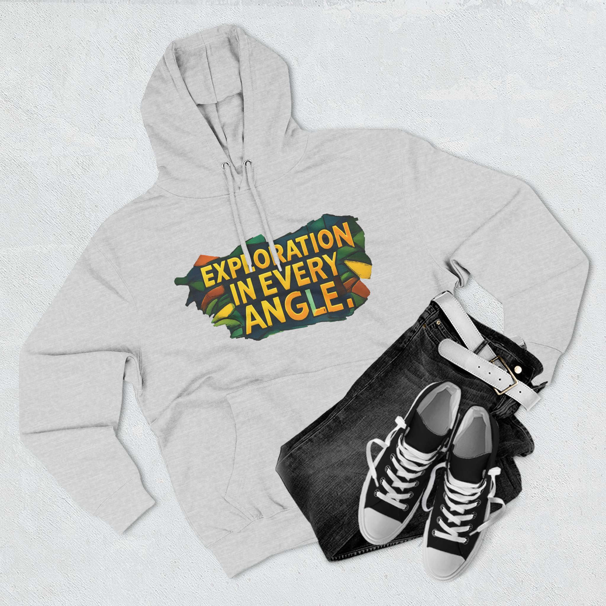 Three-Panel Fleece Hoodie - "Exploration In Every Angle" Design Cubic-Line