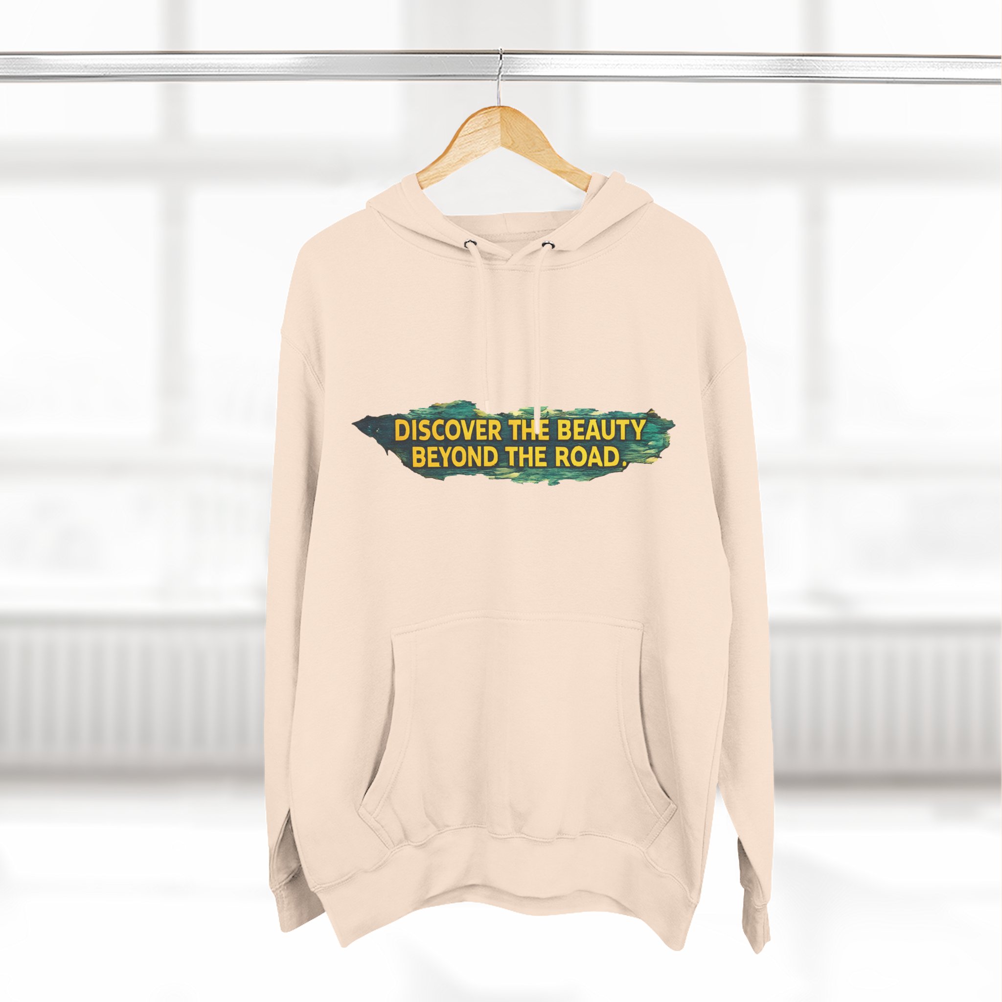 Three-Panel Fleece Hoodie - "Discover The Bieuty Beyond The Road" Design Cubic-Line