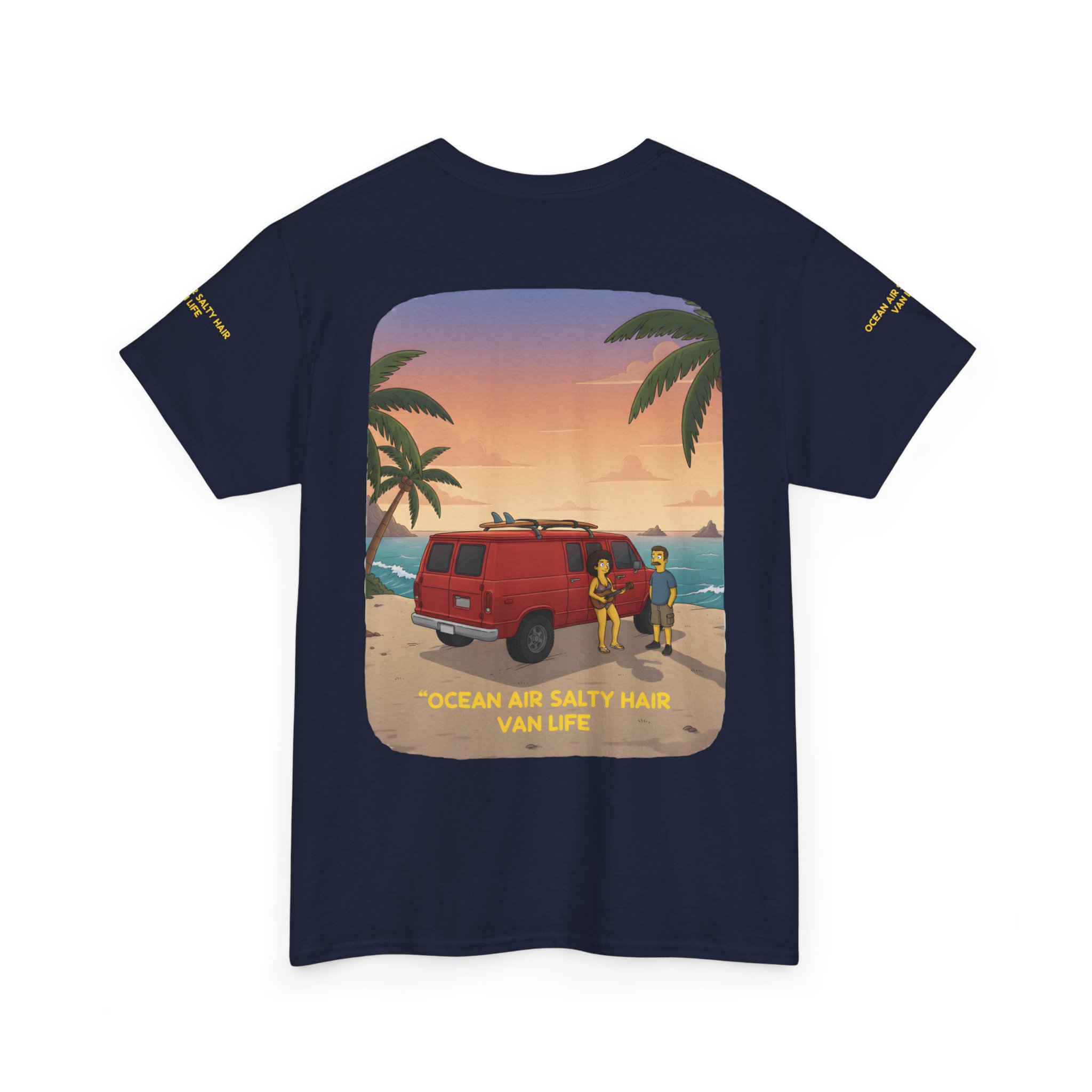 Unisex Heavy Cotton Tee — "Ocean Air Salty Hair Van Life" Design Sitcom-Line