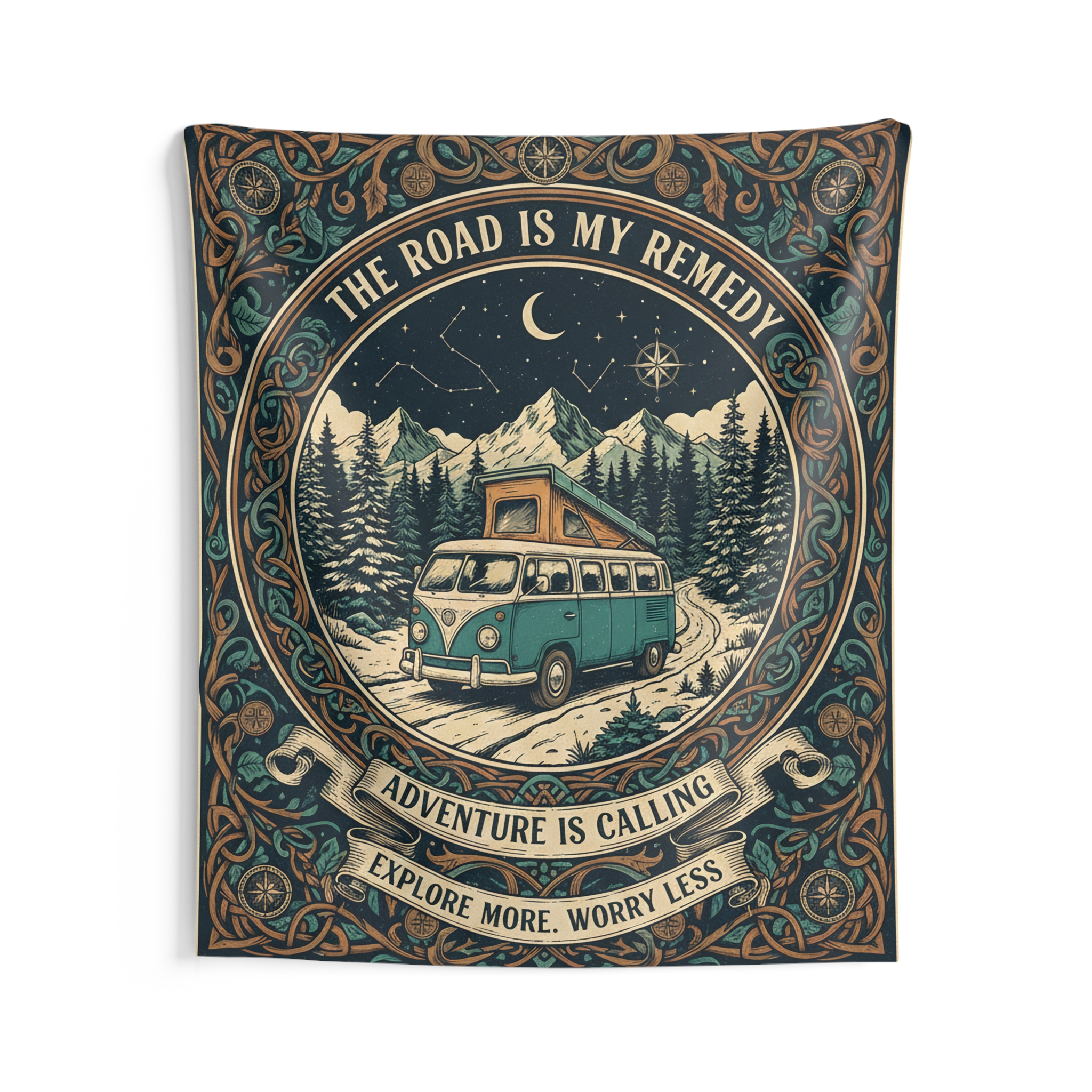 Adventure Van Tapestry — “The Road Is My Remedy” Wall Hanging